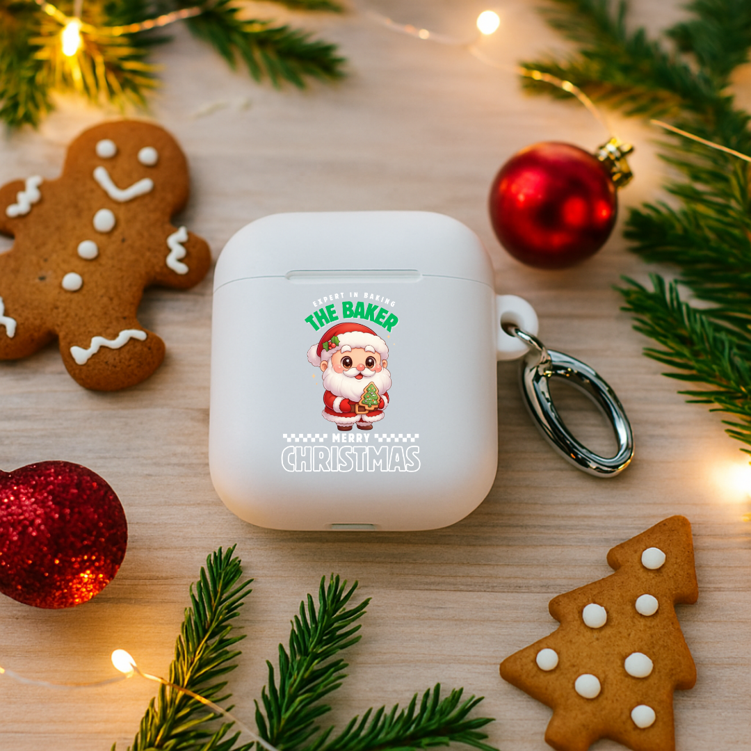 Expert in Baking: The Santa Baker- White and Green | Rubber Case for AirPods | – RB Designa Co