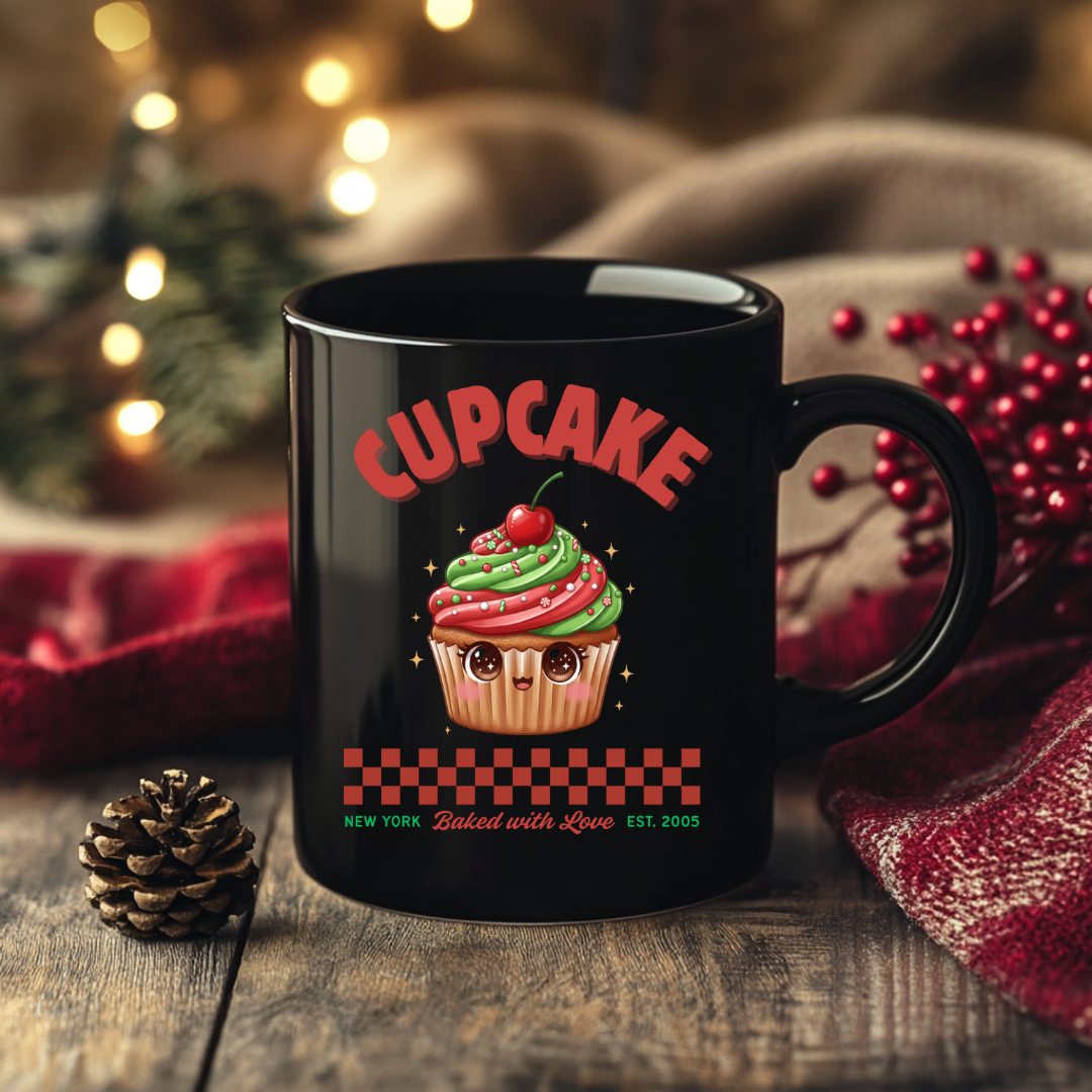 Cupcake: Baked With Love | Black Glossy Mug