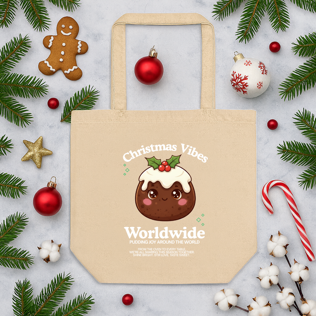 "Christmas Vibes Worldwide..."- White | Eco Tote Bag