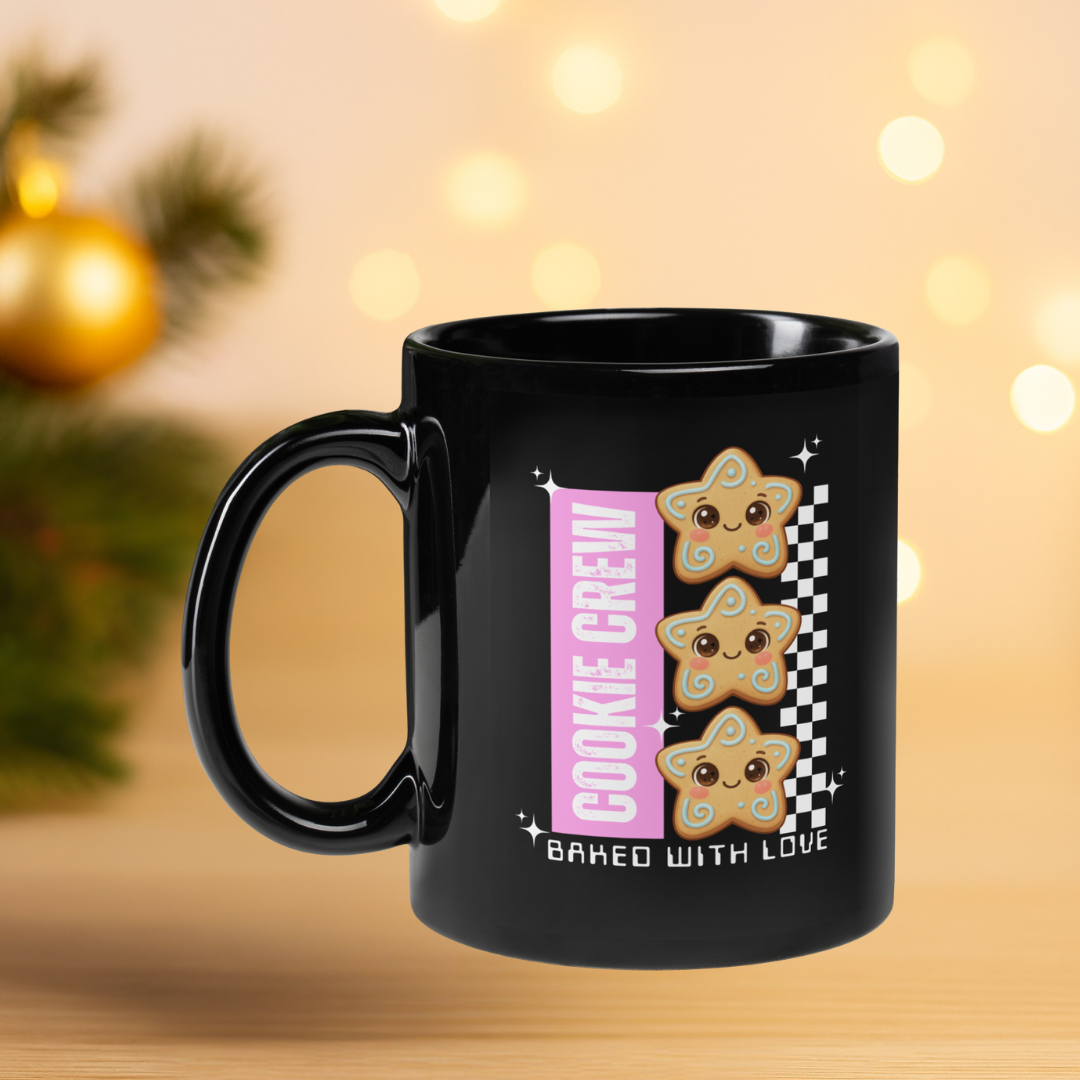 "Cookie Crew, Baked With Love"- Pink | Black Glossy Mug