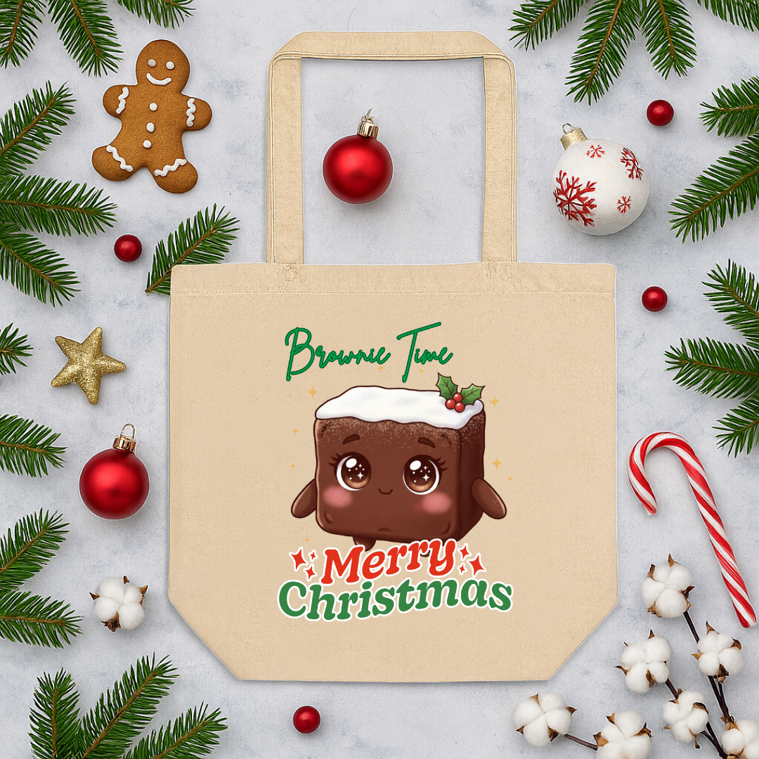 "Brownie Time, Merry Christmas"- Green | Eco Tote Bag