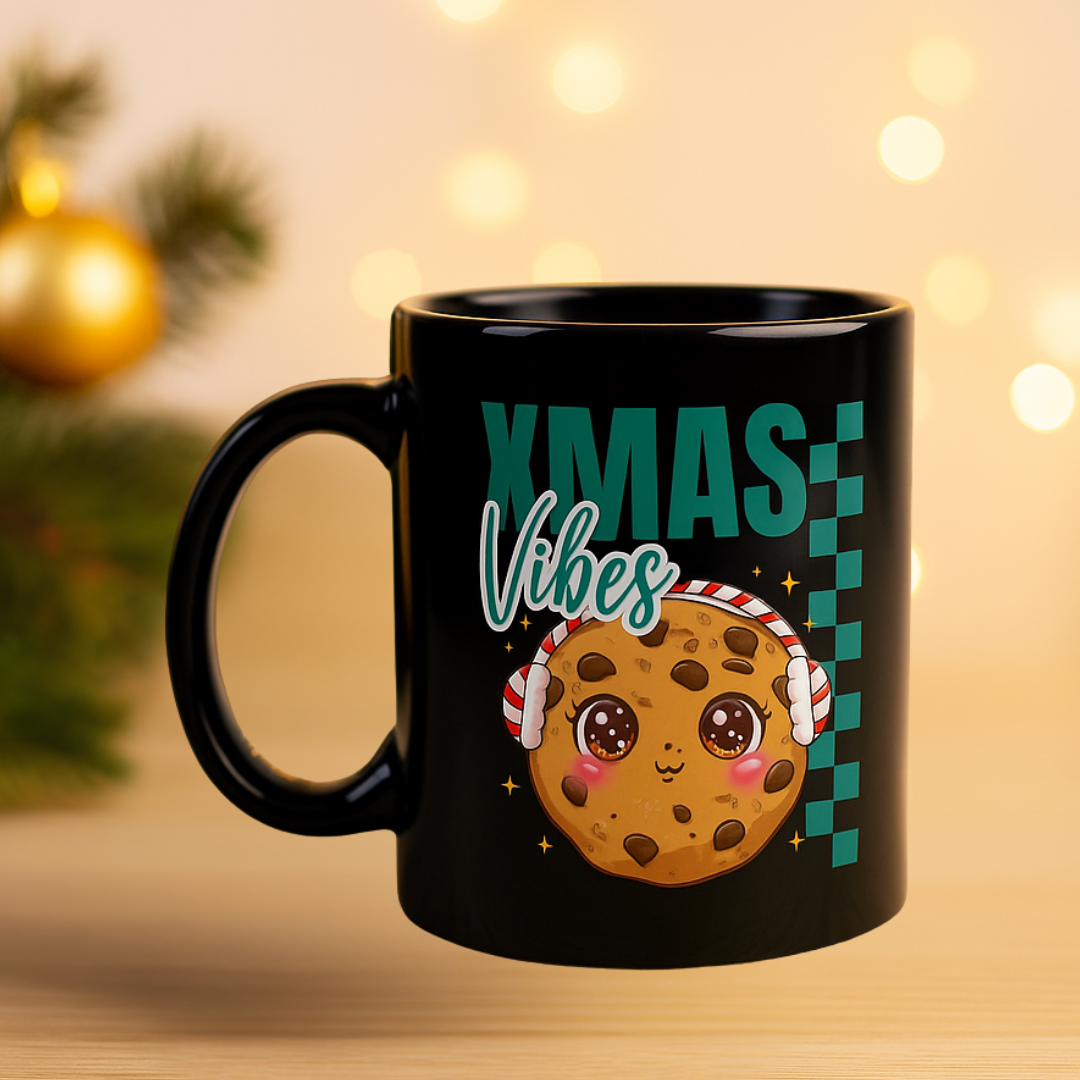 Xmas Vibes Cookie- Green | Black Glossy Mug