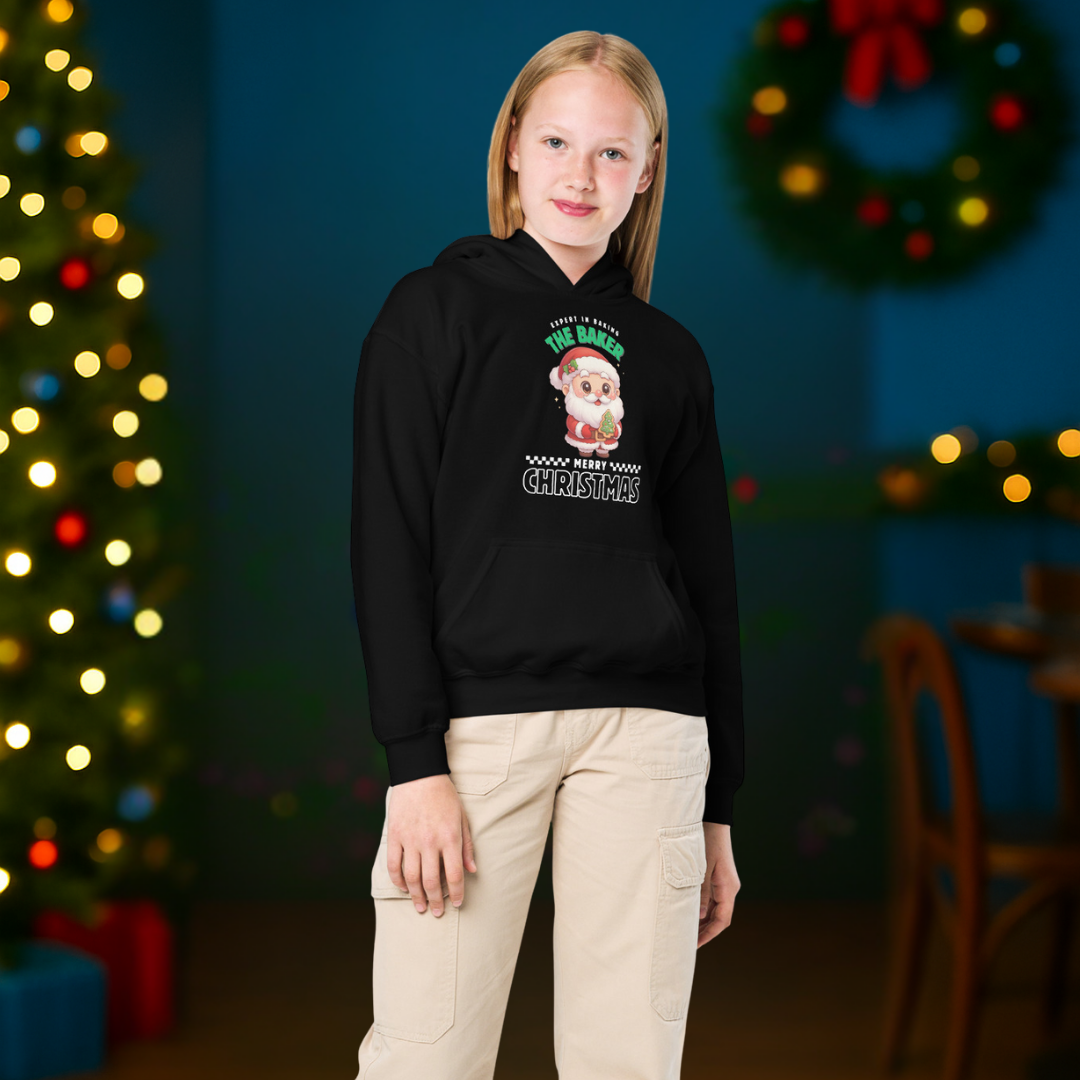 Expert in Baking: The Santa Baker- White and Green | Youth Hoodie