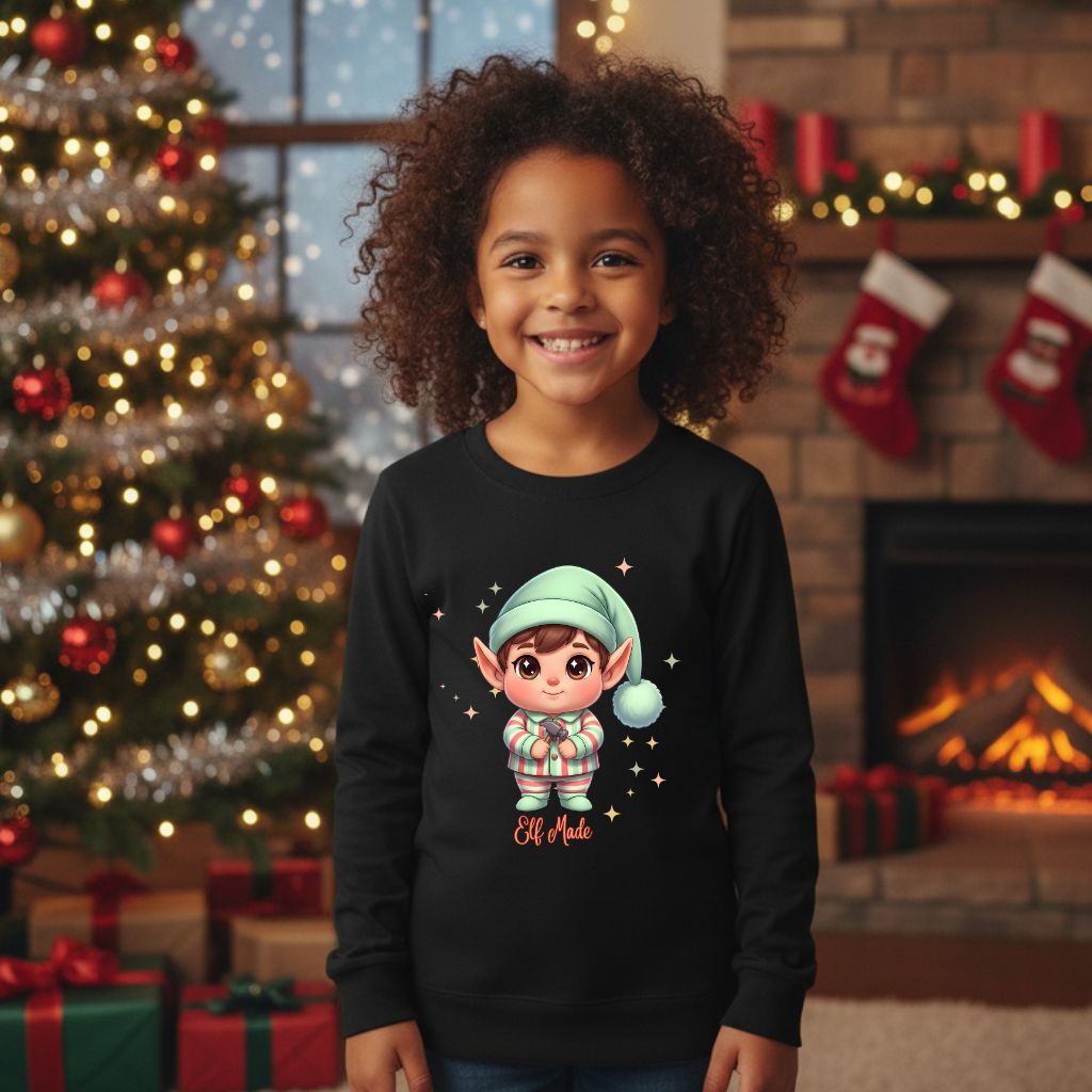 Cute Elf Green Hat Kids & Babies Sweatshirt