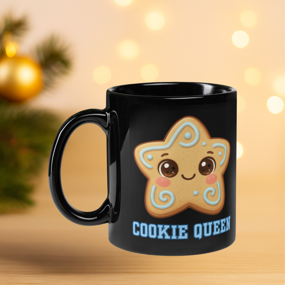 "Cookie Queen" | Black Glossy Mug