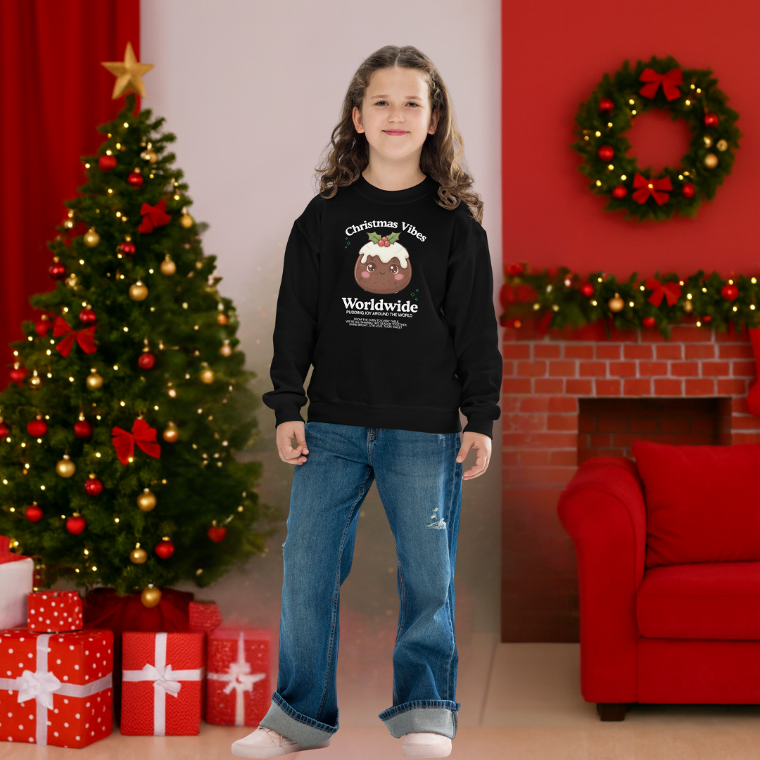 "Christmas Vibes Worldwide..."- Black | Youth Sweatshirt