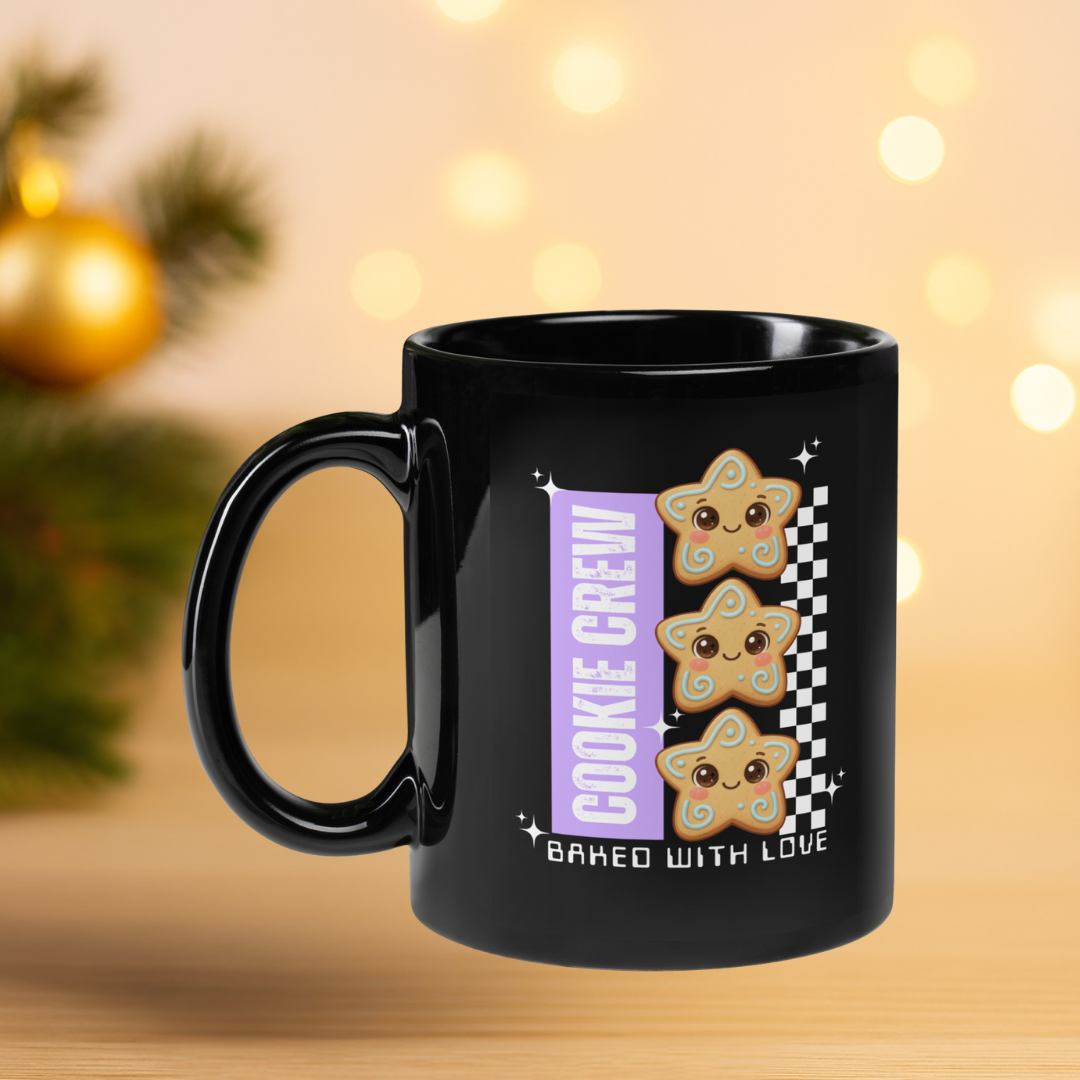 "Cookie Crew, Baked With Love"- Purple | Black Glossy Mug