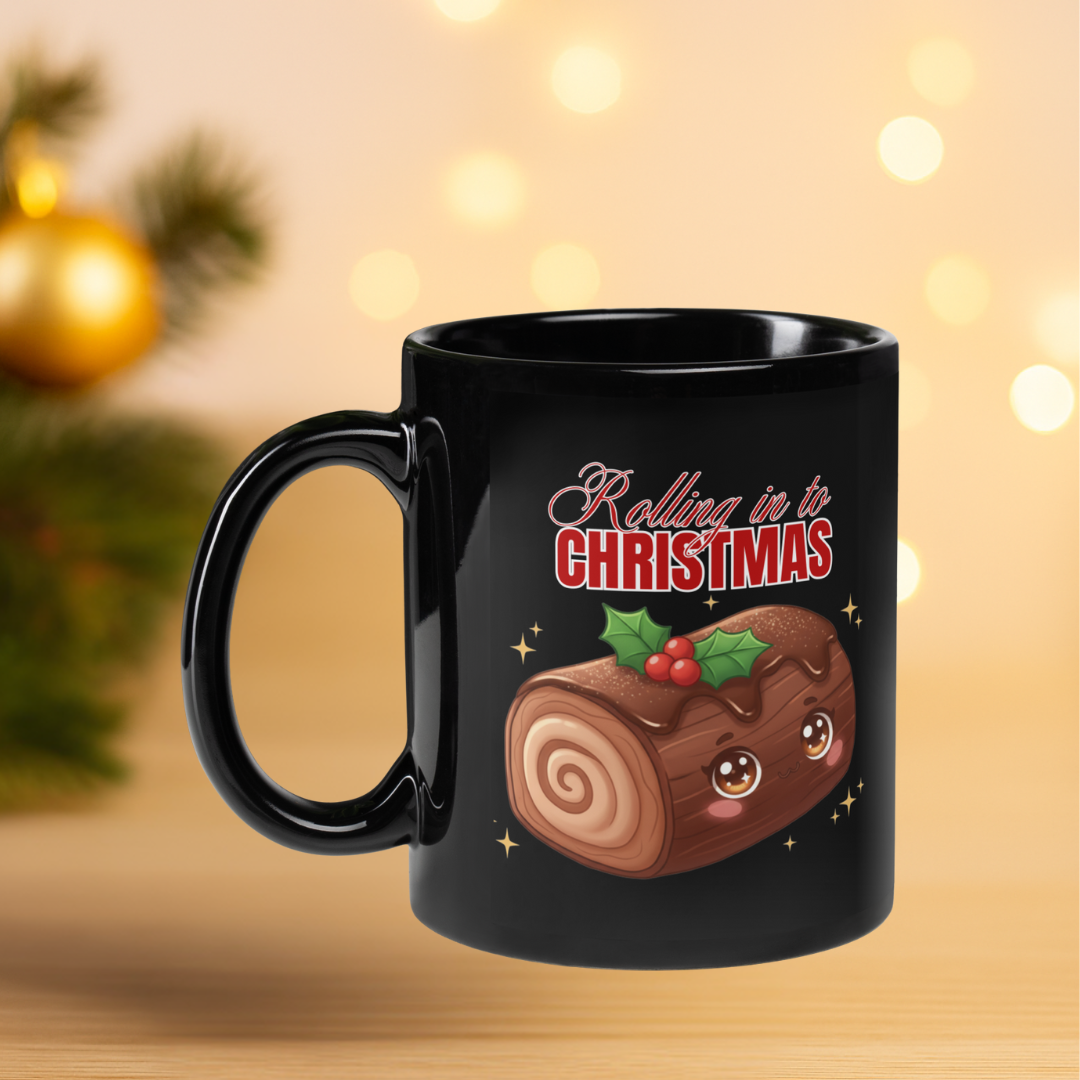 "Rolling in to Christmas" | Black Glossy Mug