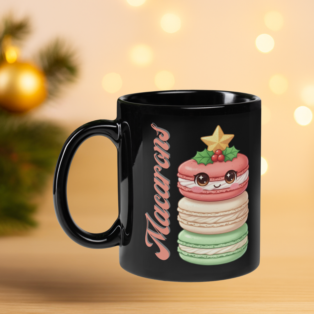 "Macarons" | Black Glossy Mug