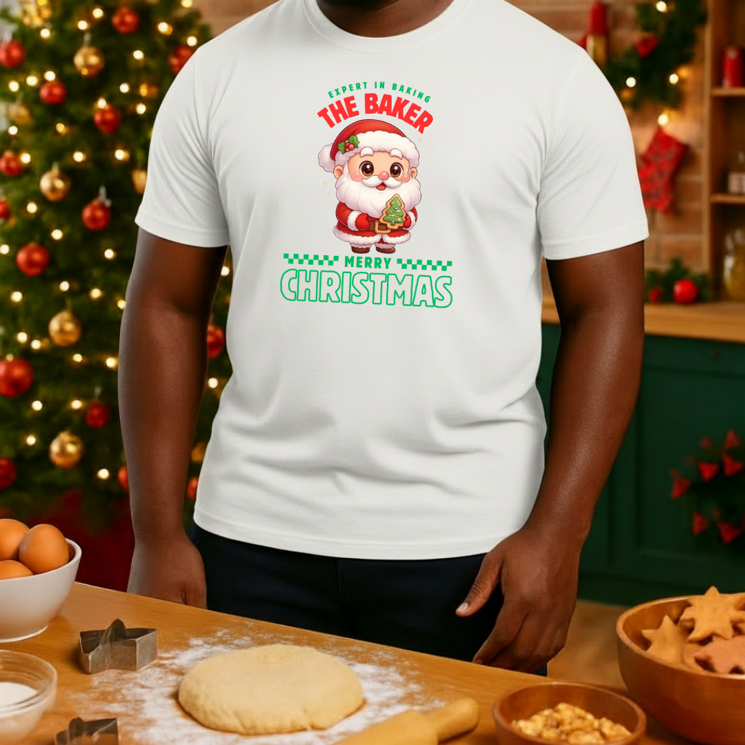 "Expert In Baking: Santa Baker- Green and Red" | Adults T-Shirt