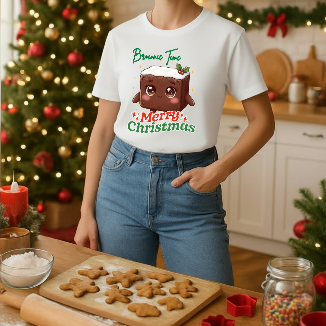 "Brownie Time, Merry Christmas"- White | Adults T-Shirt