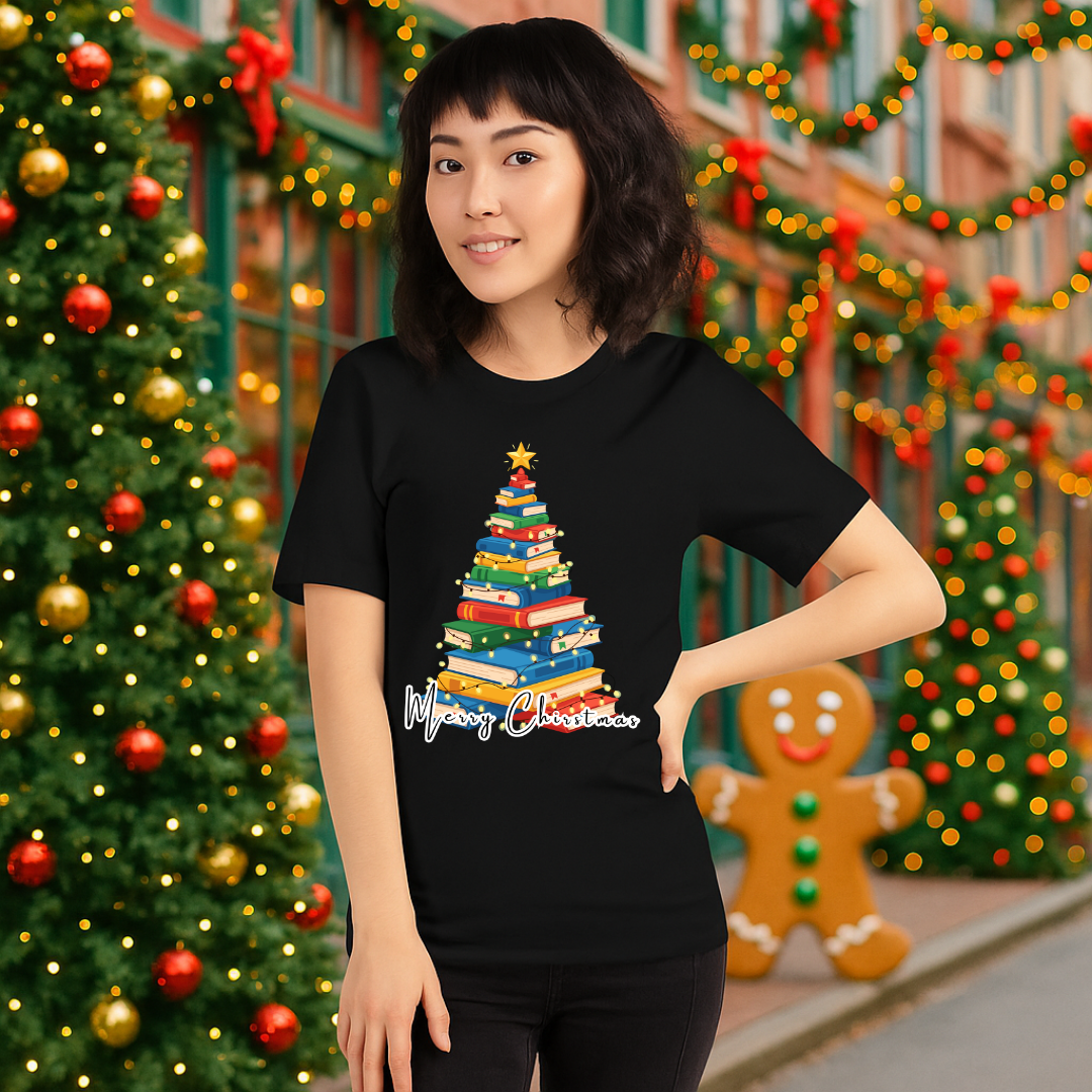 Christmas Book Tree- White | Adults t-shirt | – RB Designa Co