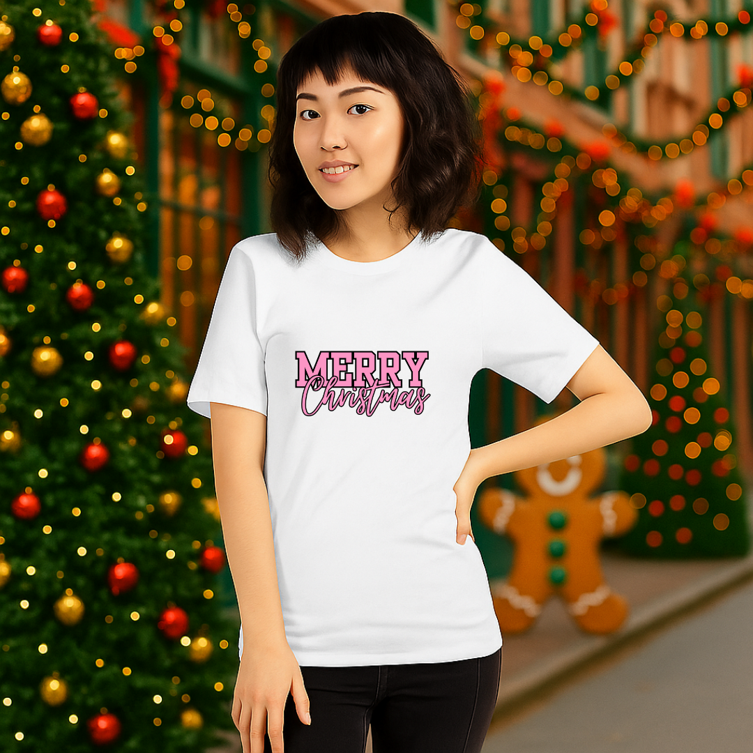 Pink "Merry Christmas"- Black | Adults t-shirt