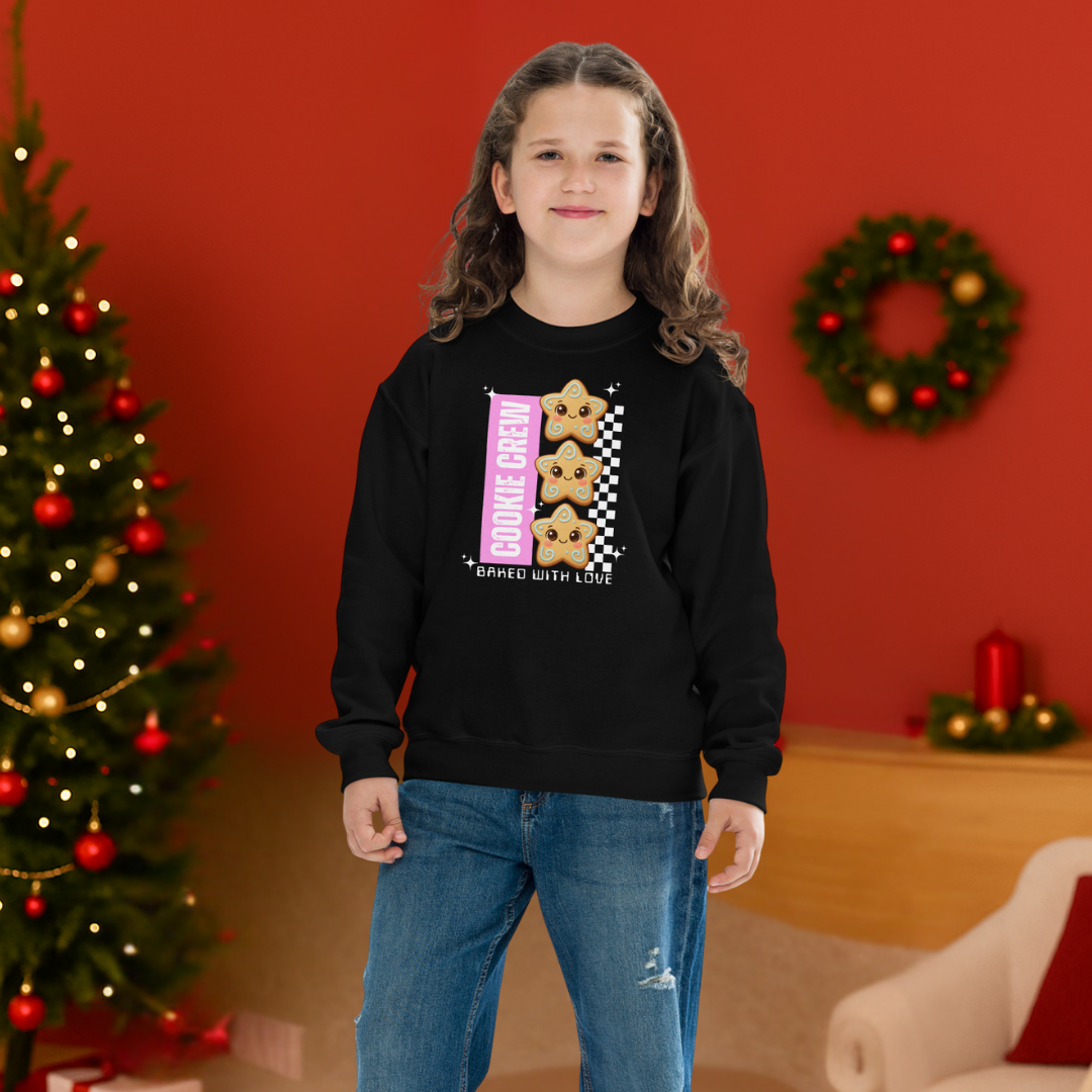 "Cookie Crew, Baked With Love"- Black in Pink | Youth Sweatshirt