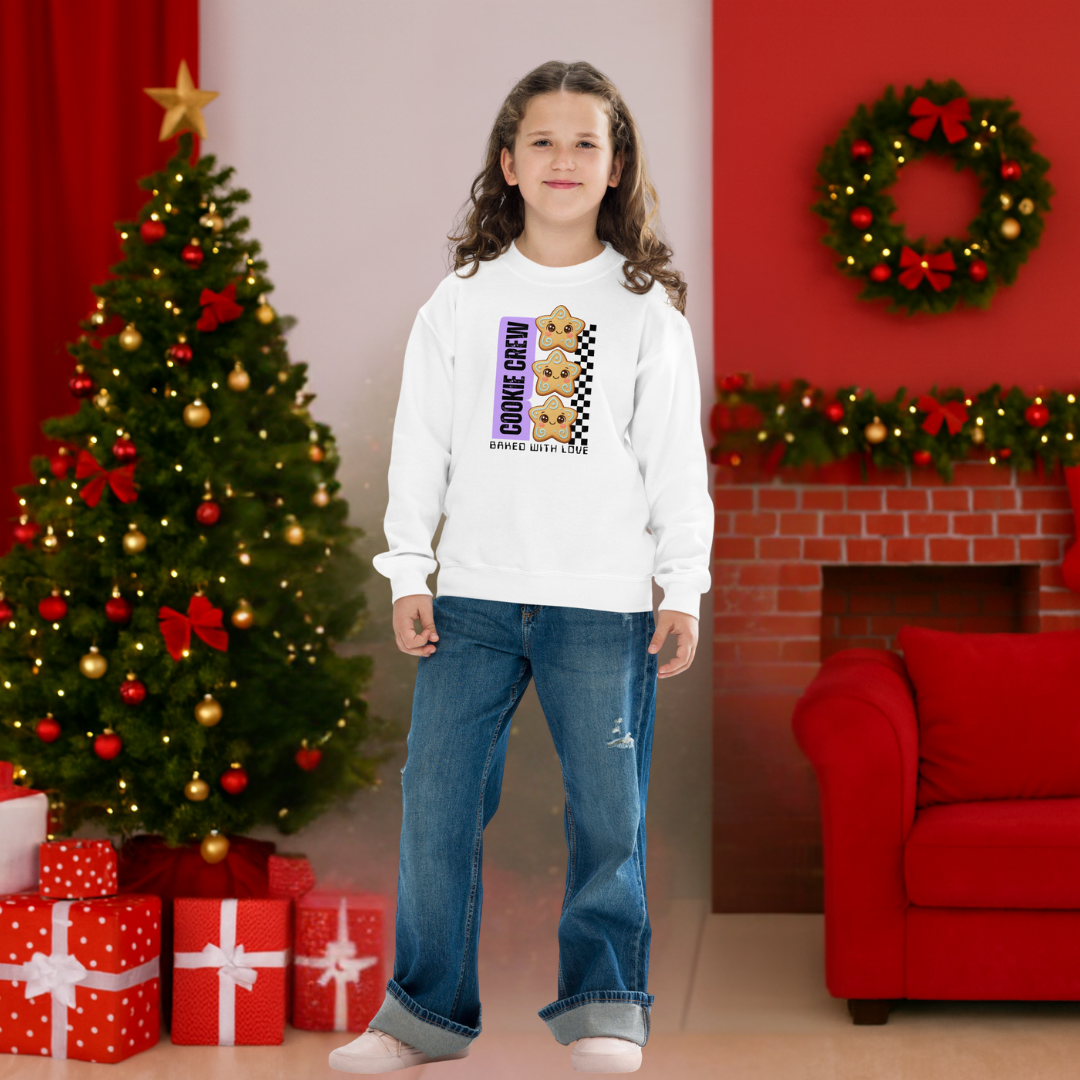 "Cookie Crew, Baked With Love"- Black in Purple | Youth Sweatshirt