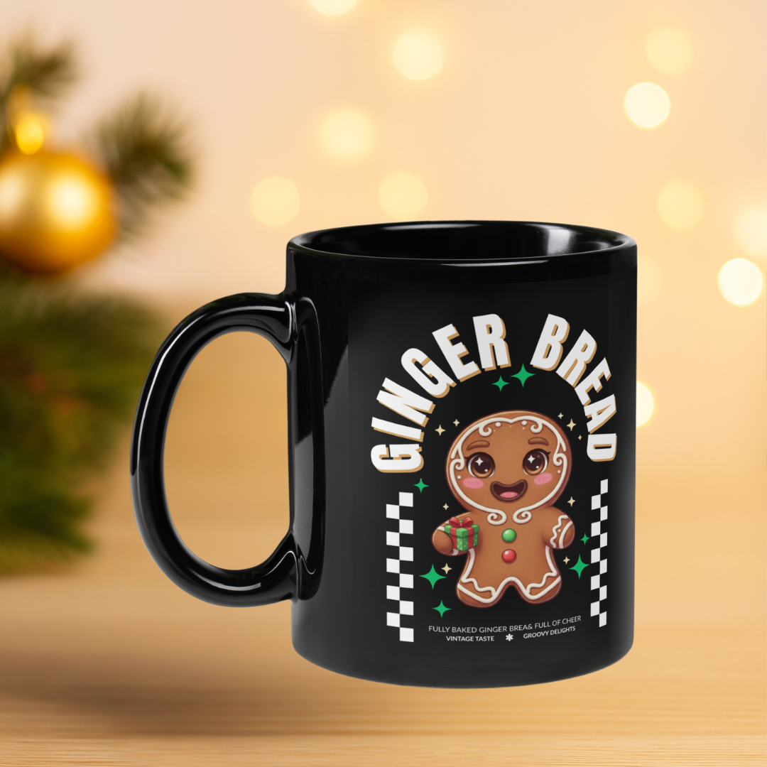 Gingerbread Joy- White | Black Glossy Mug