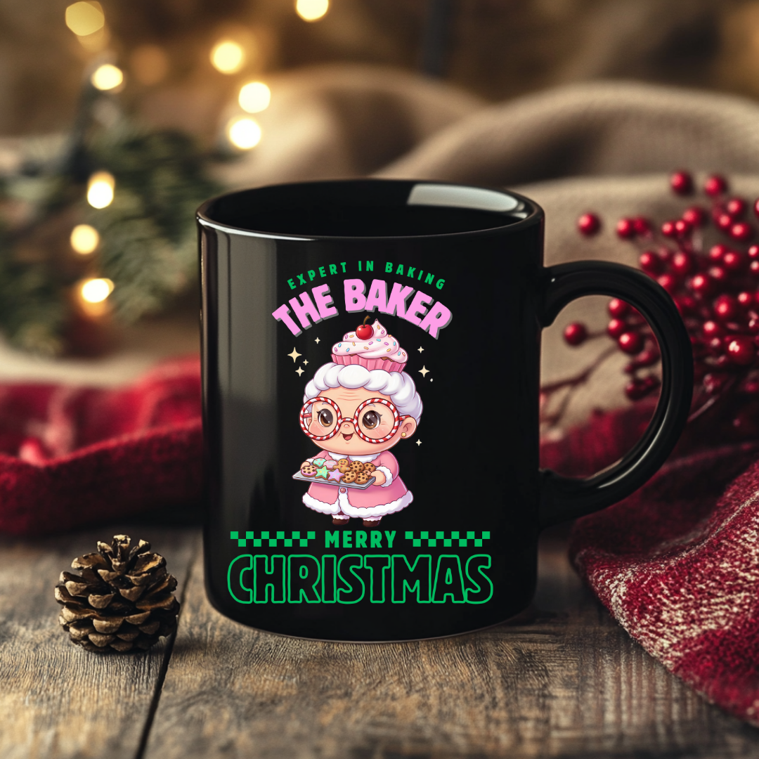 Expert in Baking: The Grandma Baker- Green and Pink | Black Glossy Mug