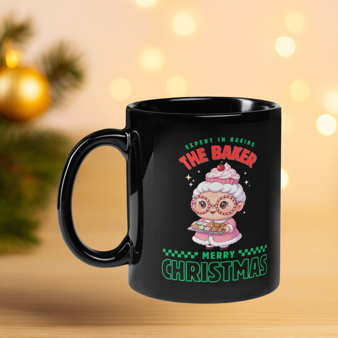 Expert in Baking: The Grandma Baker- Red and Green | Black Glossy Mug
