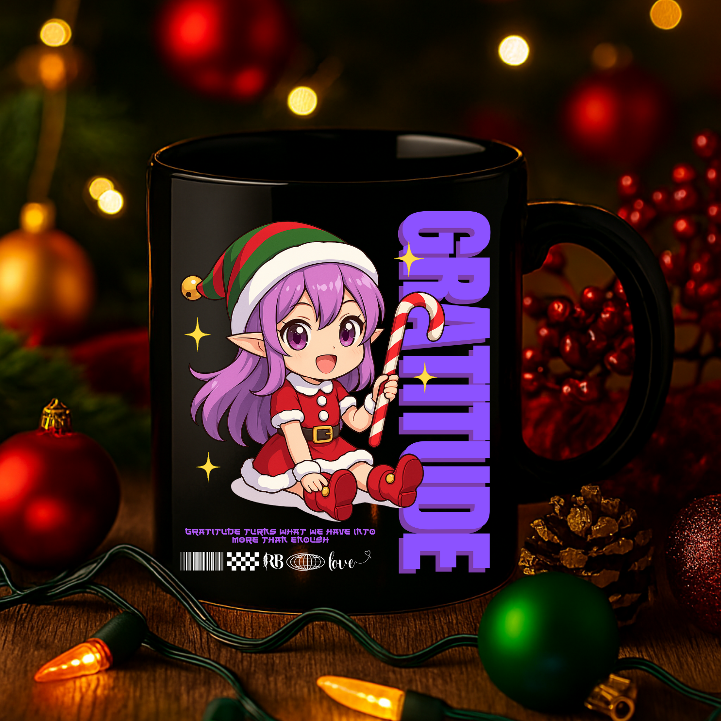 "Gratitude" | Black Glossy Mug