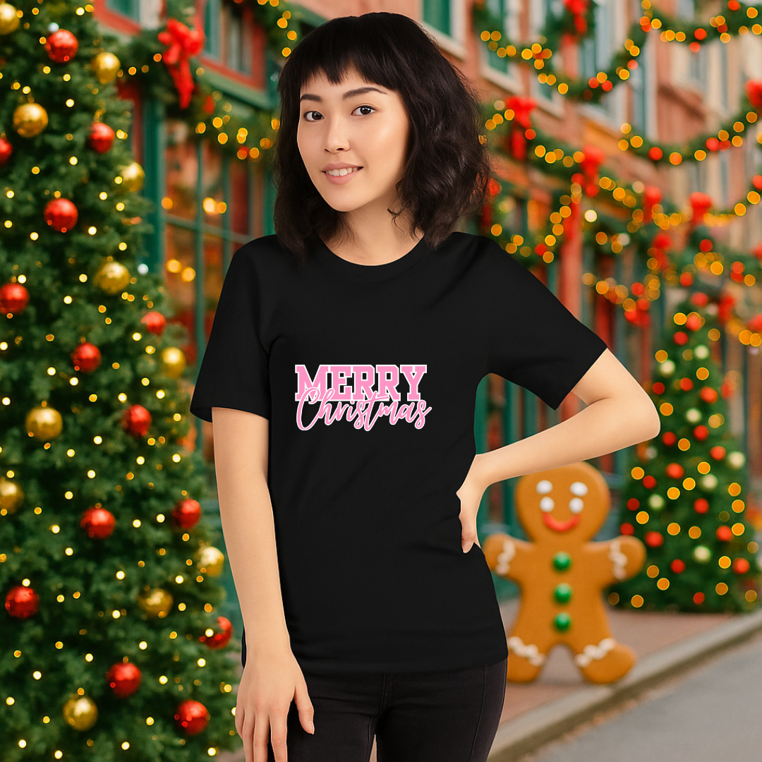 Pink "Merry Christmas"- White | Adults t-shirt