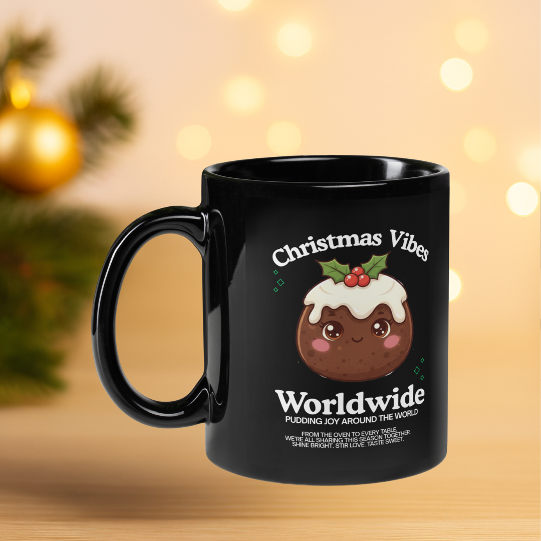 "Christmas Vibes Worldwide..."- White | Black Glossy Mug