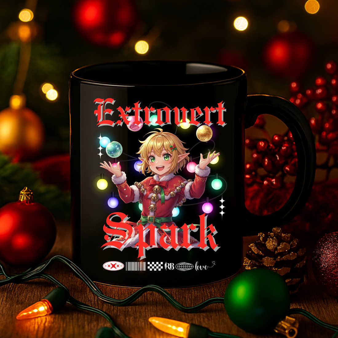 "Extrovert Spark" | Black Glossy Mug