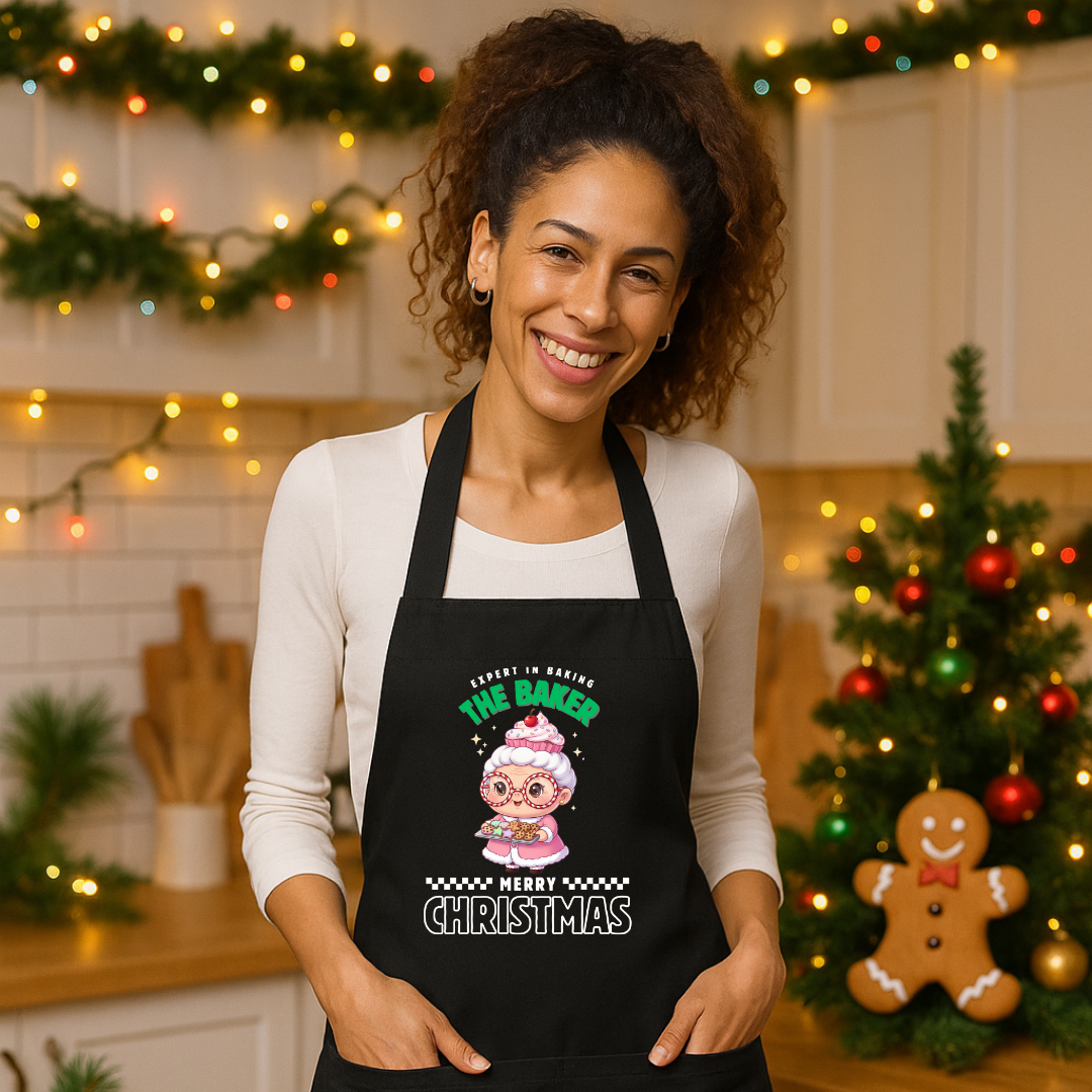 Expert in Baking: The Grandma Baker- White and Green | Organic cotton apron