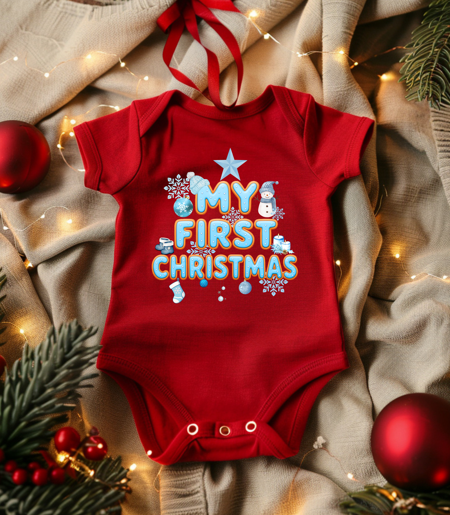 My First Christmas Blue Kids and Babies Onesie Bodysuit