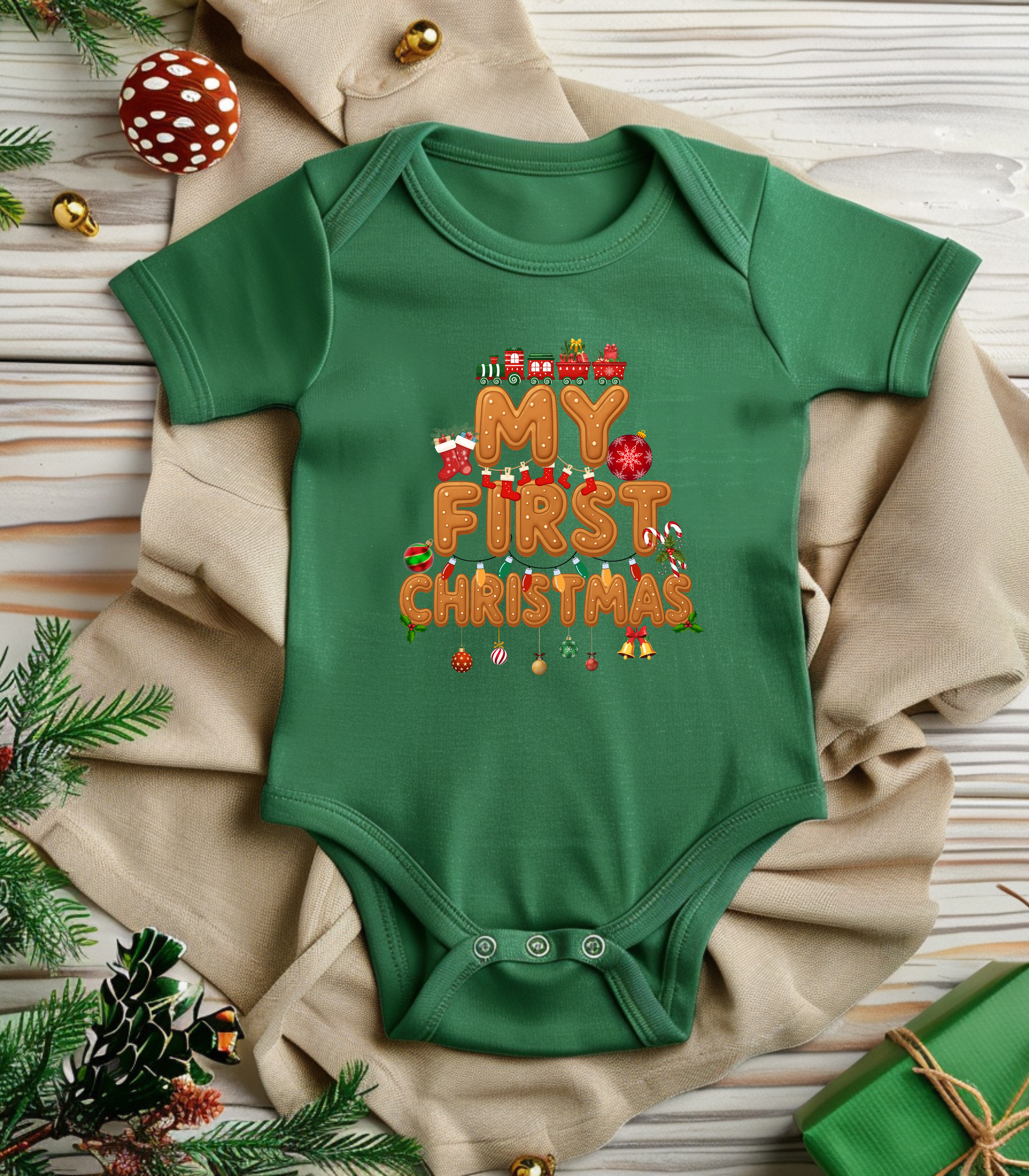 My First Christmas Brown Kids and Babies Onesie Bodysuit