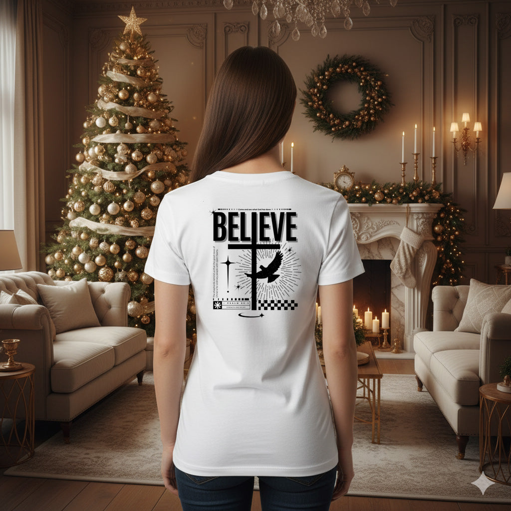 Believe Back Light Biblical T-shirt | β RB Designa Co