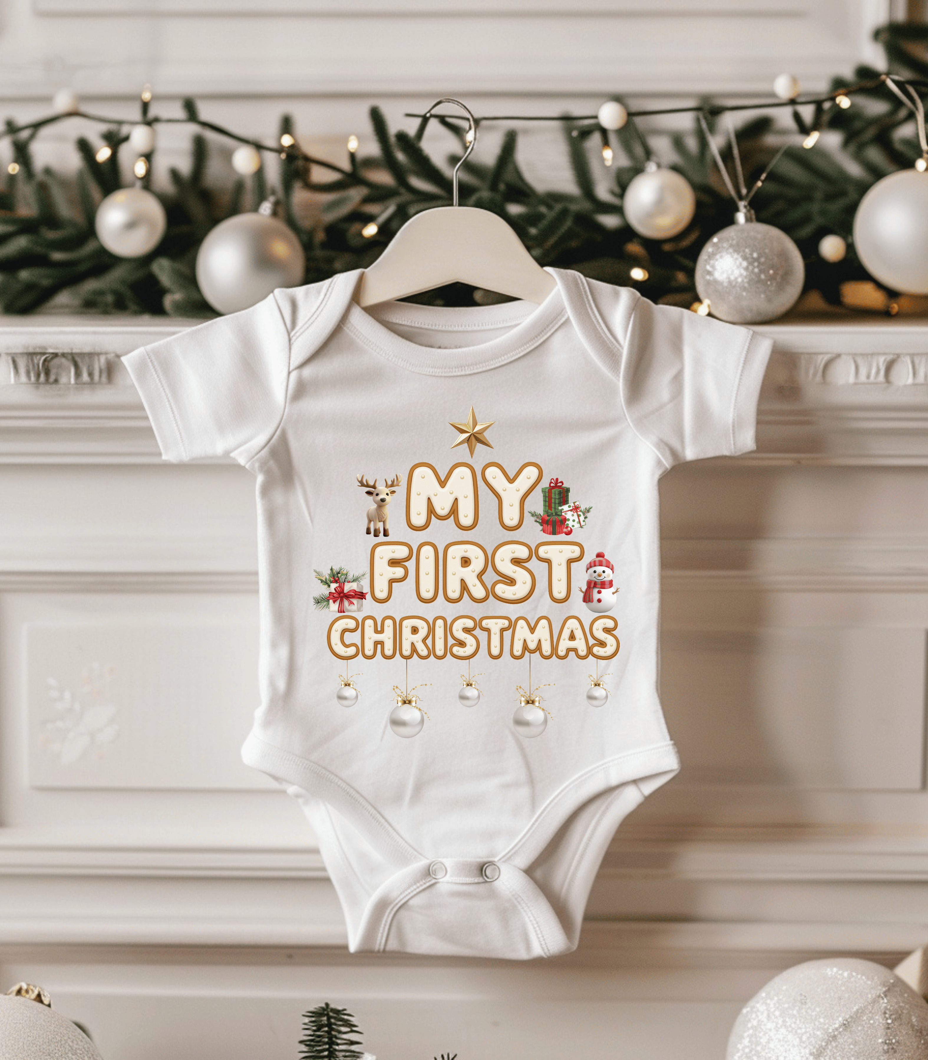 My First Christmas White Kids and Babies Onesie Bodysuit