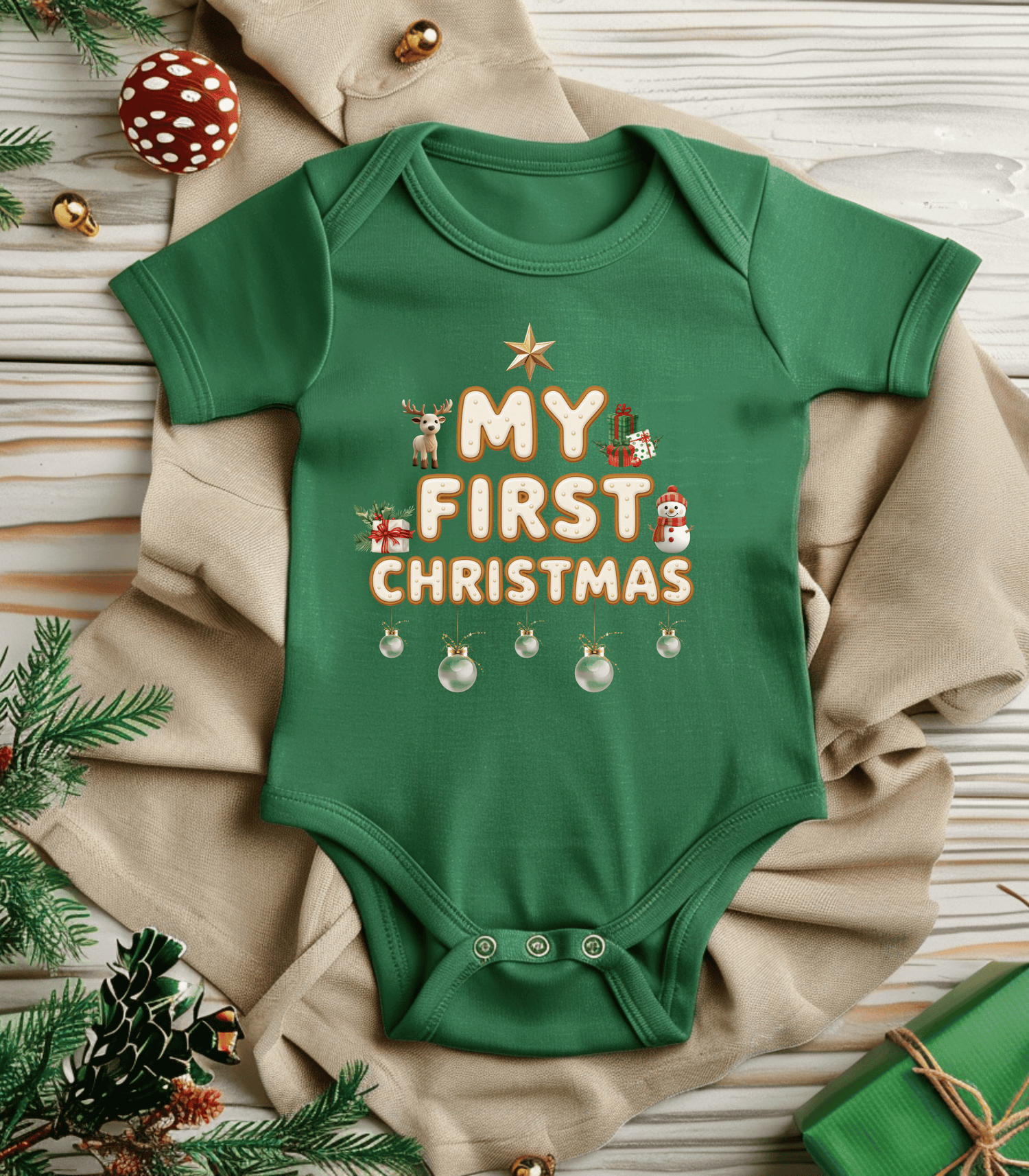 My First Christmas White Kids and Babies Onesie Bodysuit