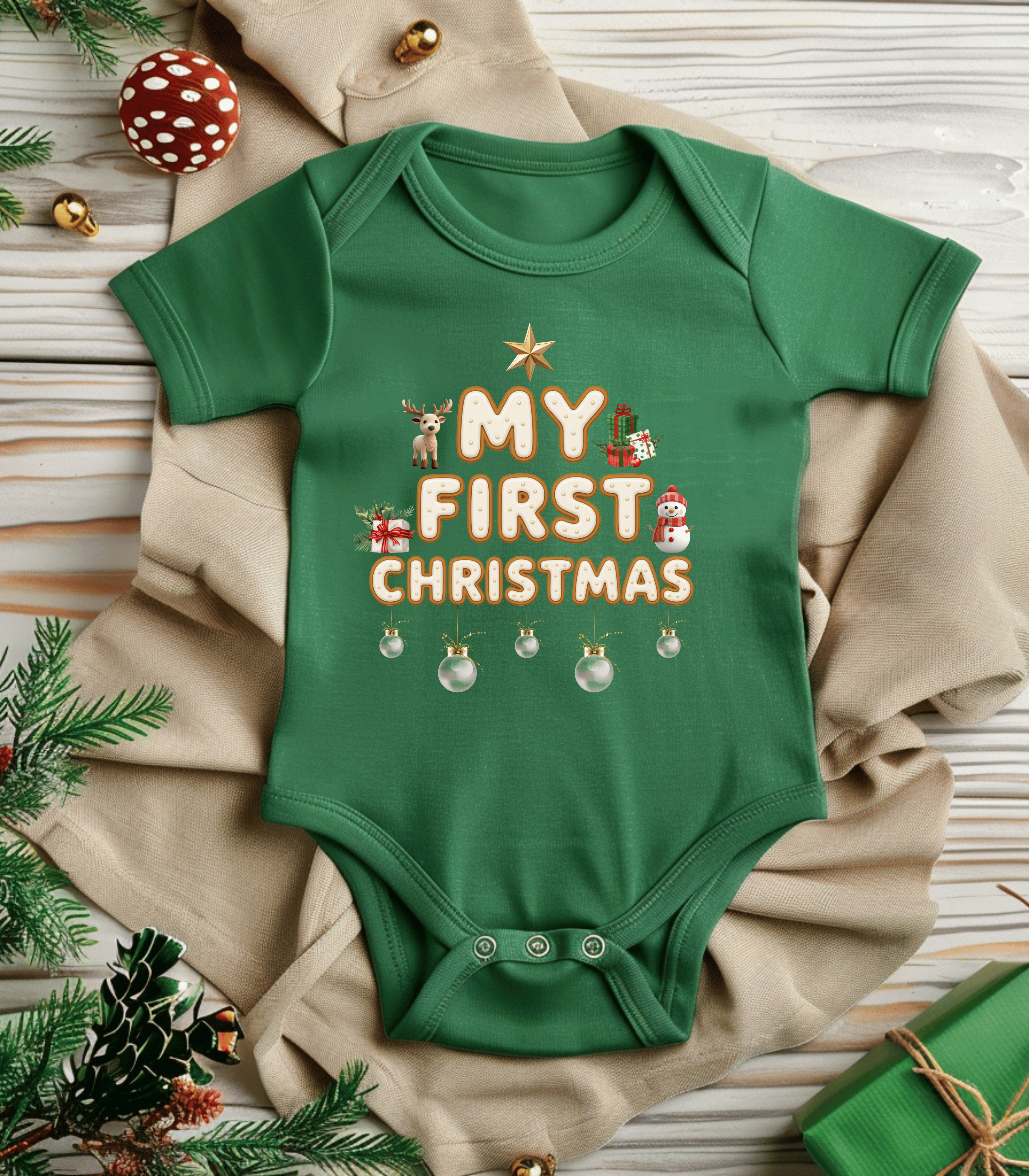 My First Christmas White Kids and Babies Onesie Bodysuit