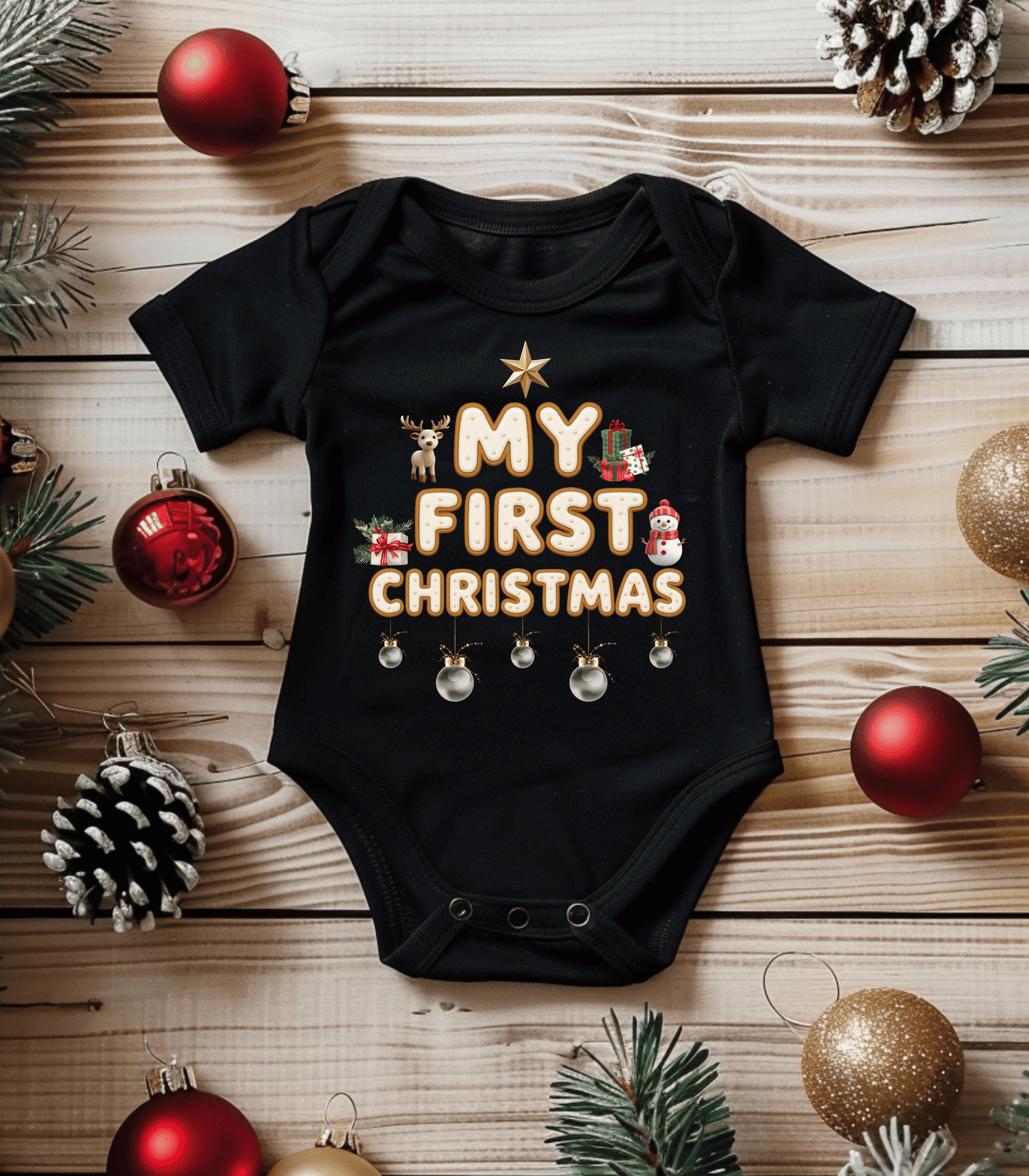 My First Christmas White Kids and Babies Onesie Bodysuit
