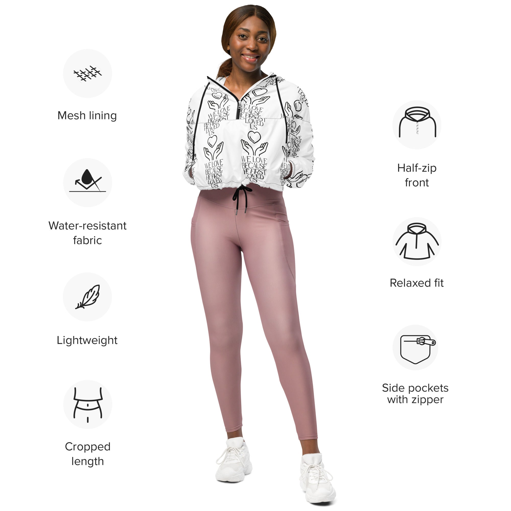 He First Loved Us Biblical Cropped Windbreaker | – RB Designa Co