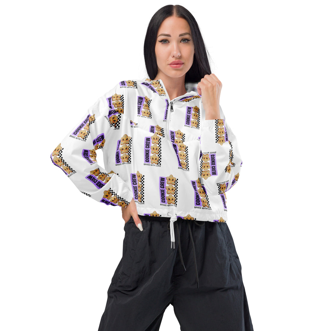 "Cookie Crew, Baked With Love"- Black in Purple | Women’s cropped windbreaker | – RB Designa Co
