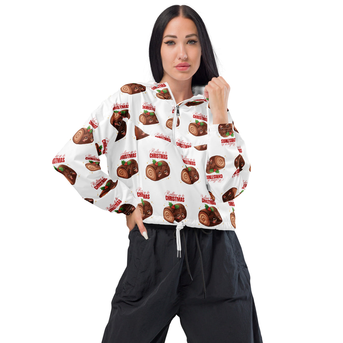 "Rolling in to Christmas"- Black | Women’s cropped windbreaker | – RB Designa Co