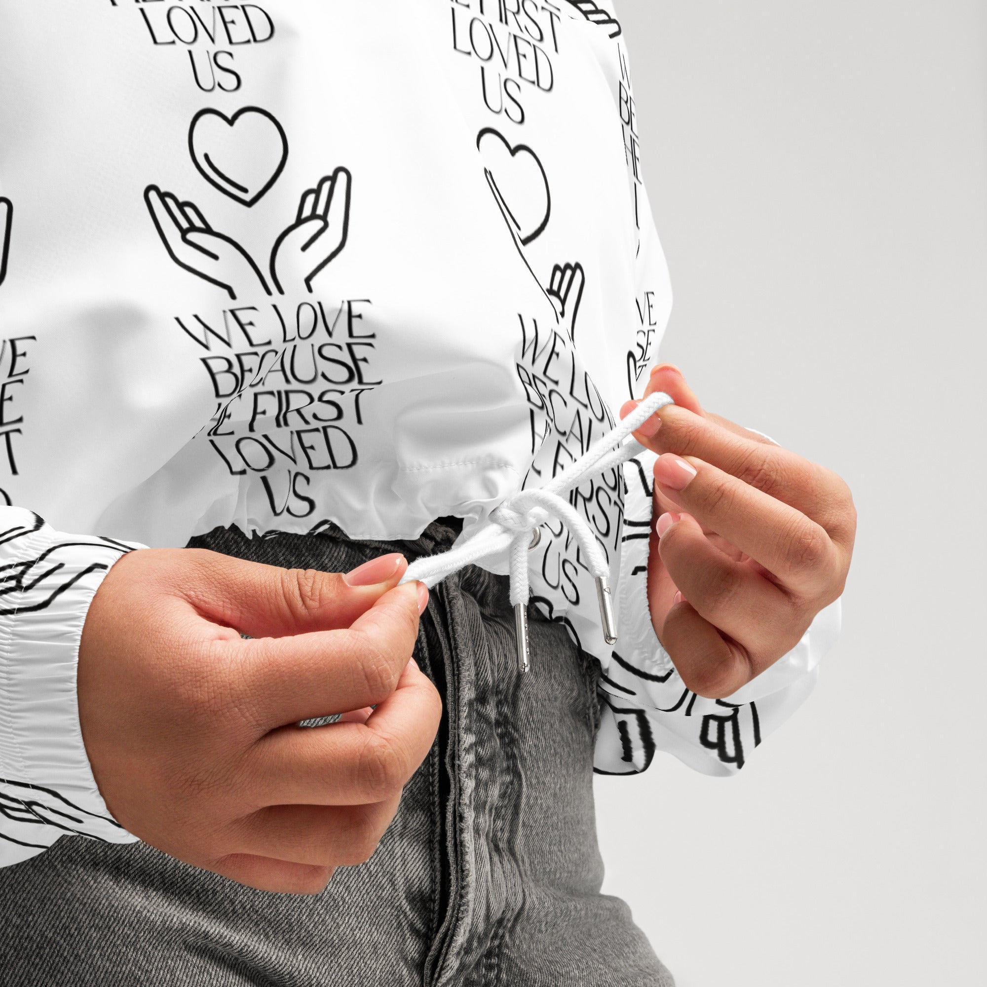 He First Loved Us Biblical Cropped Windbreaker | – RB Designa Co