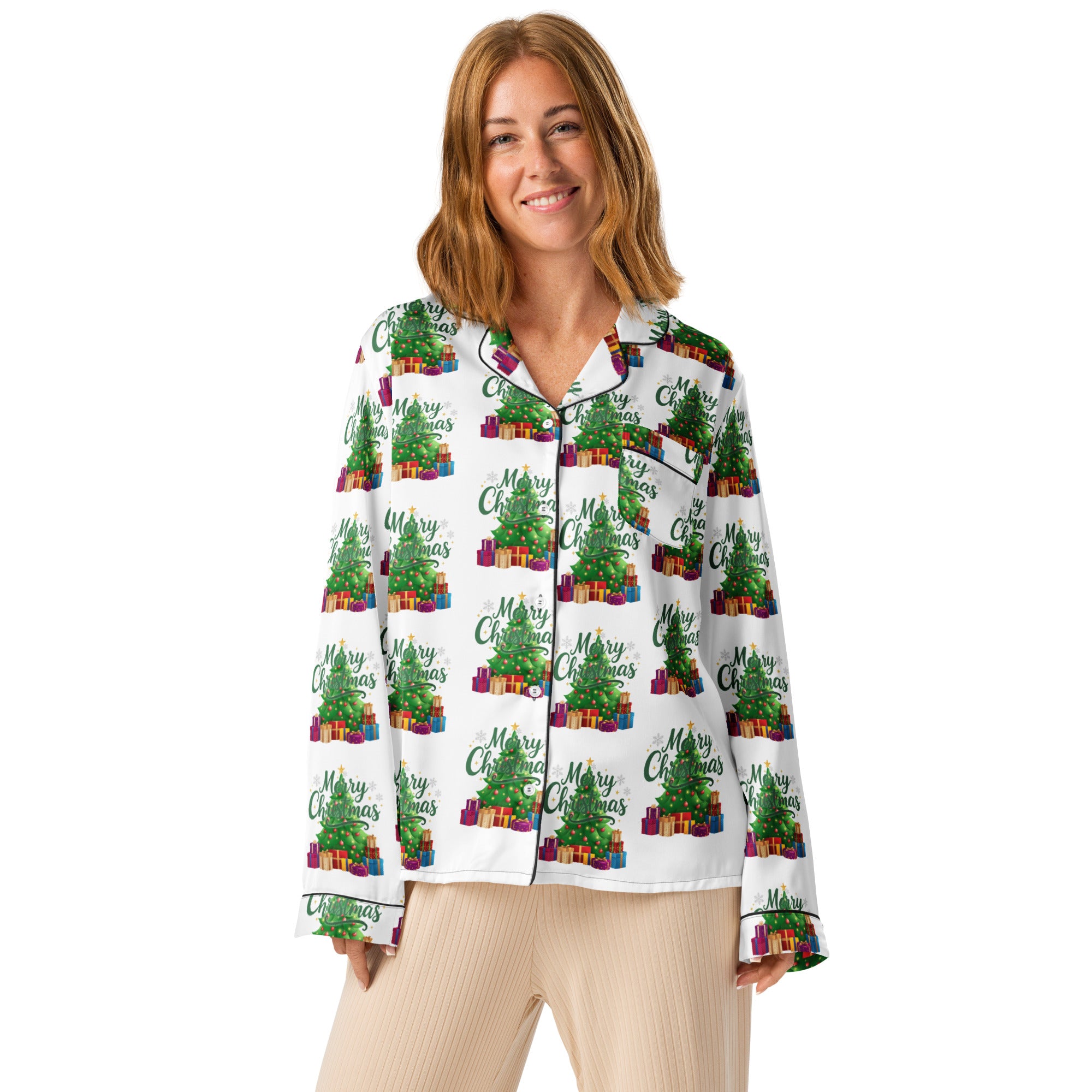 Merry Christmas Green Teen Long Sleeve Pajama Top | – RB Designa Co