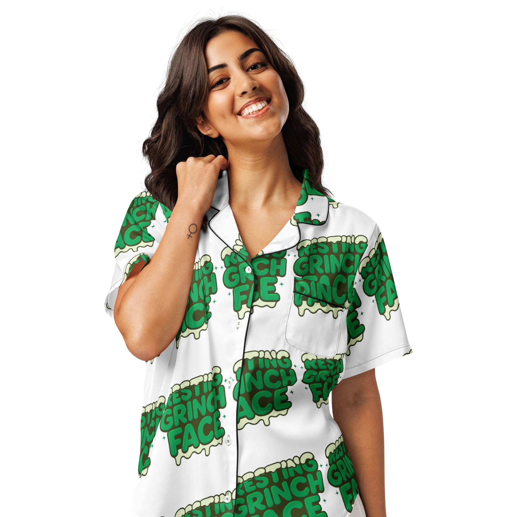 Resting Grinch Face Anti-Christmas / Bah Humbug Short-Sleeves Pajama Top | – RB Designa Co