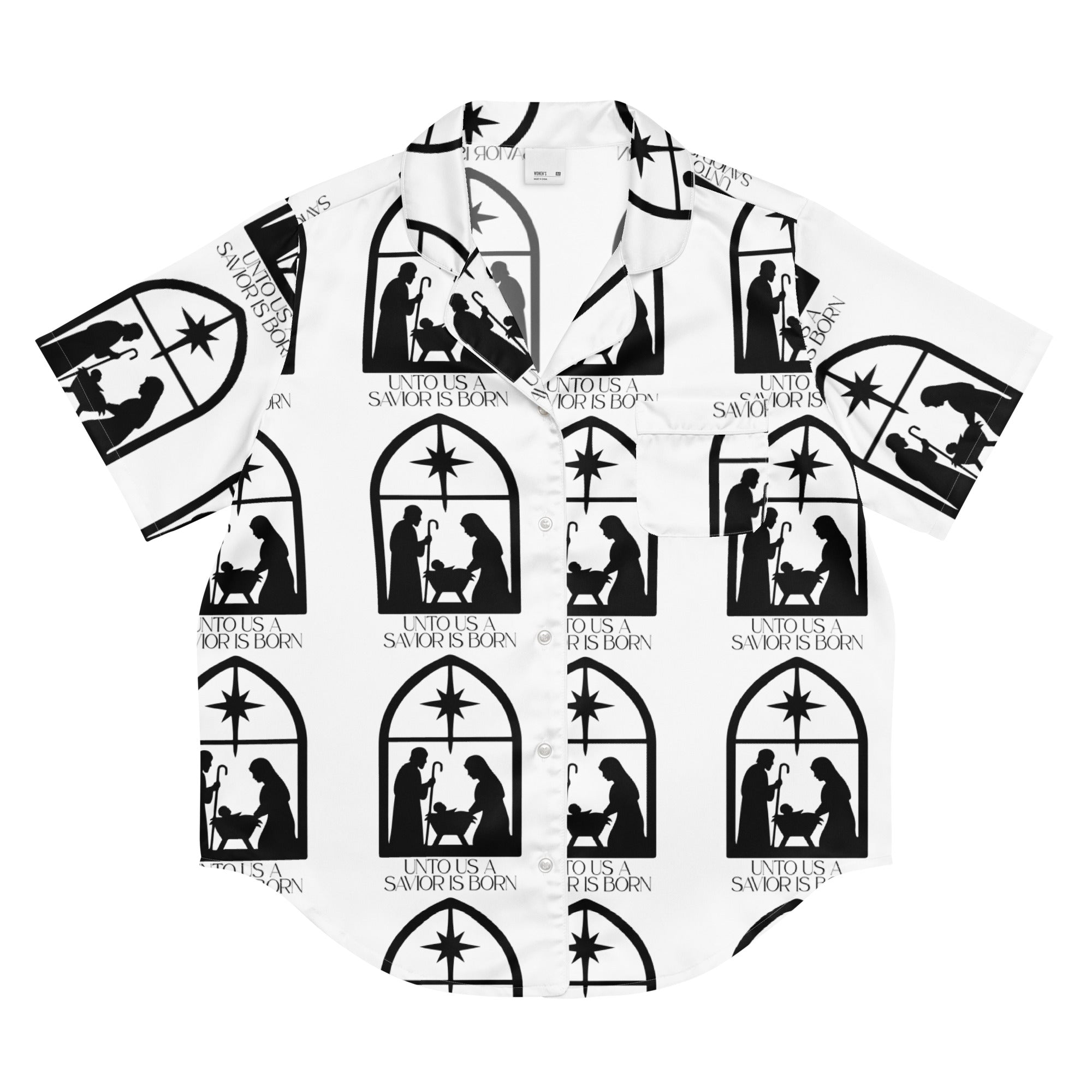 Savior is Born White Biblical Short-Sleeves Pajama Top | – RB Designa Co