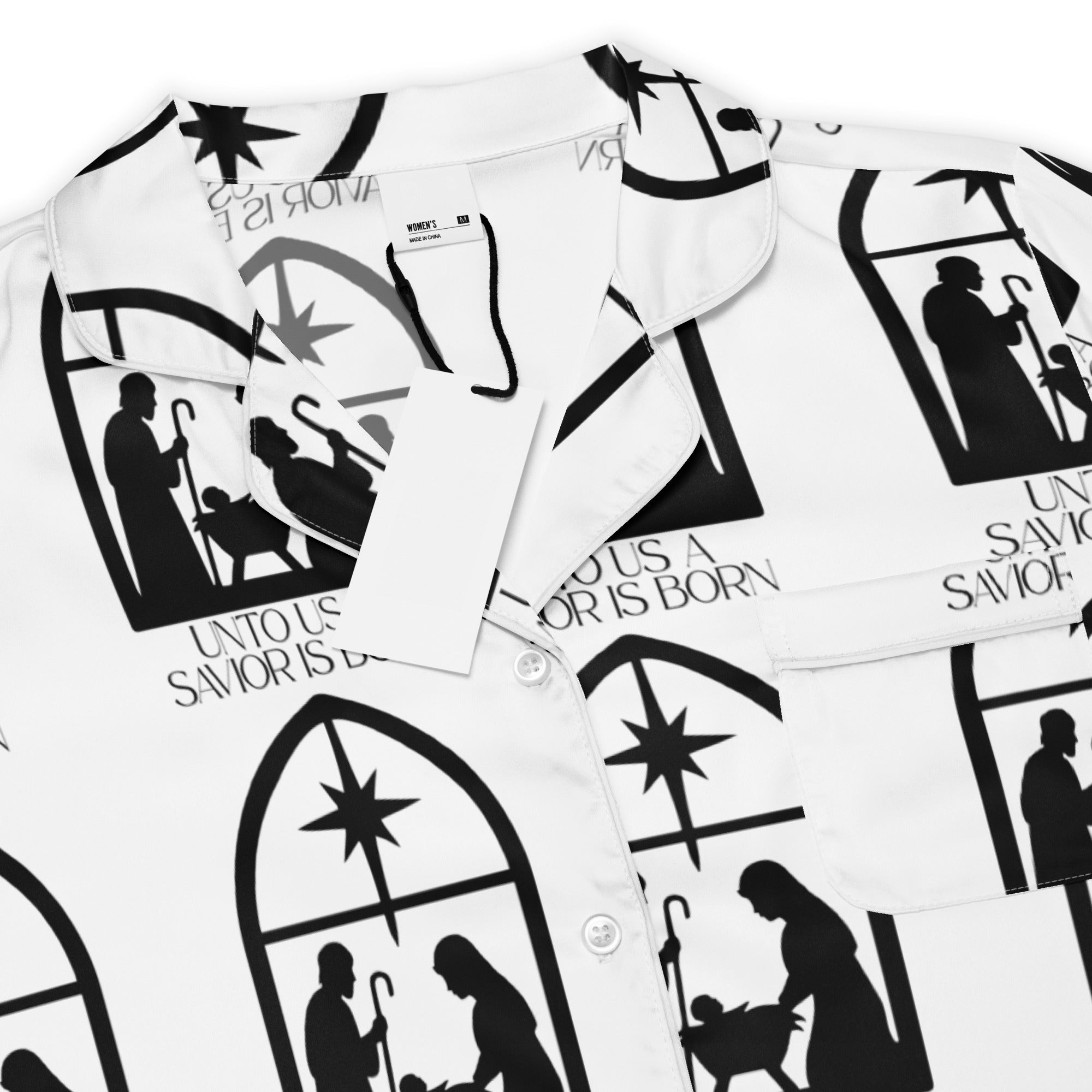 Savior is Born White Biblical Short-Sleeves Pajama Top | – RB Designa Co