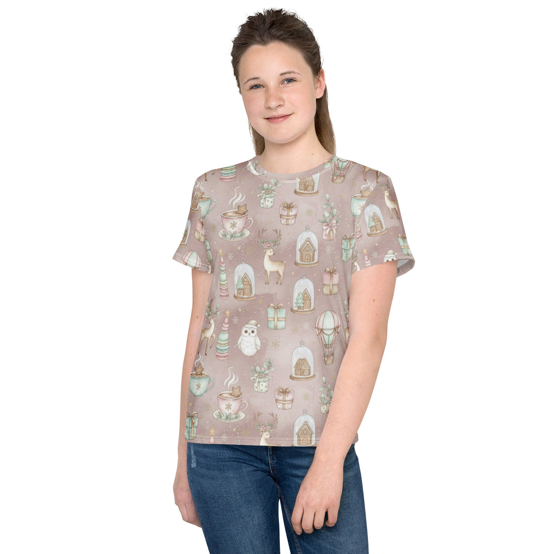 Pastel Christmas Wonderland Pattern | Youth crew neck t-shirt | – RB Designa Co
