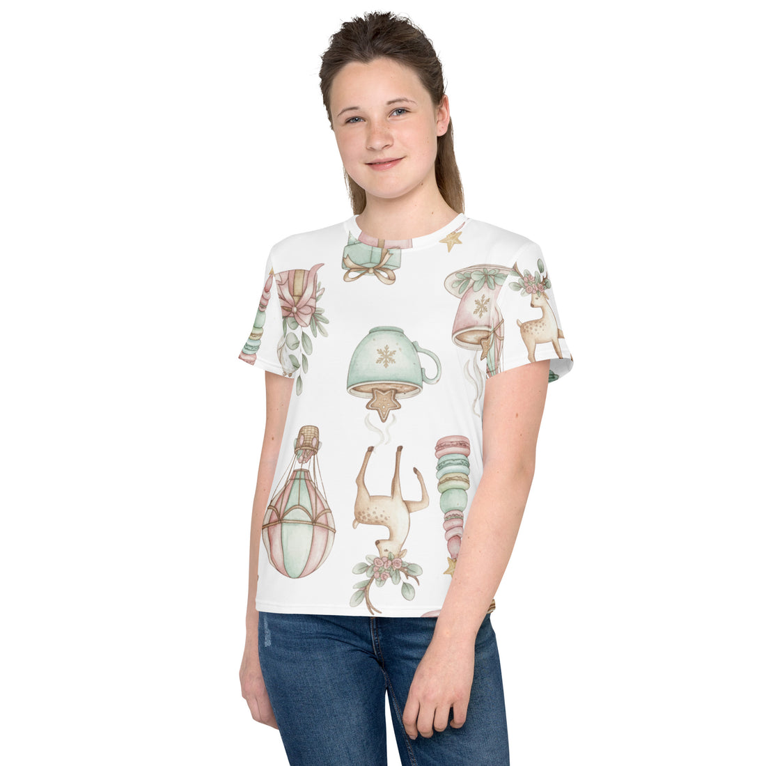 White Christmas Wonderland Pattern | Youth crew neck t-shirt | – RB Designa Co