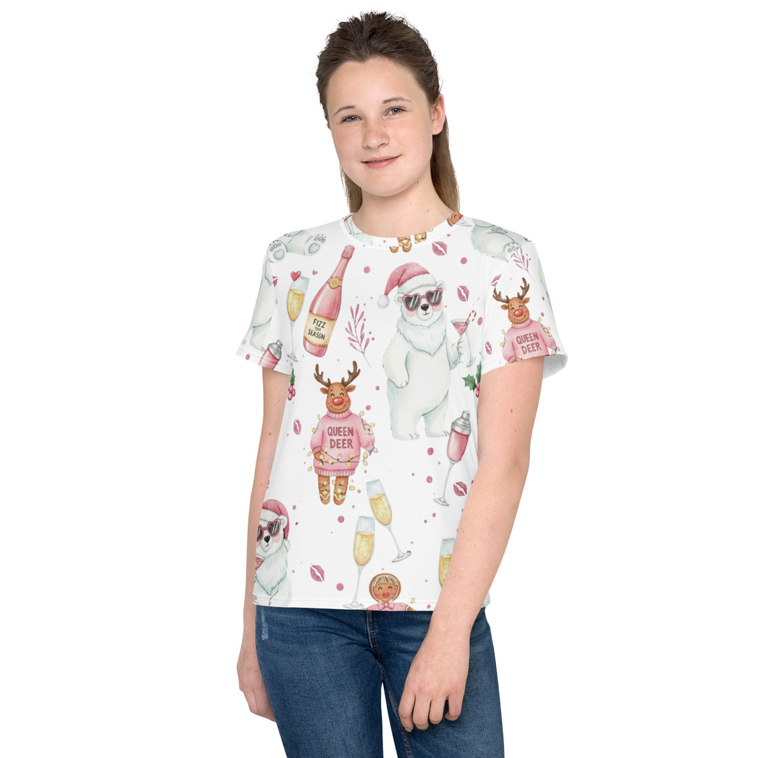 "Queen Deer" in White Pattern | Youth crew neck t-shirt | – RB Designa Co