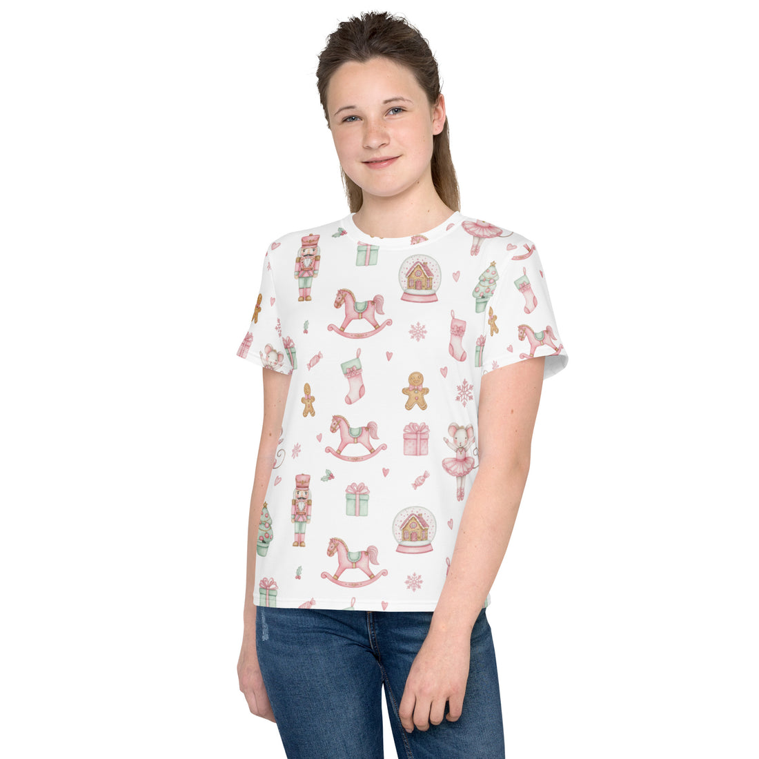 "Sweet Holiday Toys Pattern in White” | Youth crew neck t-shirt | – RB Designa Co