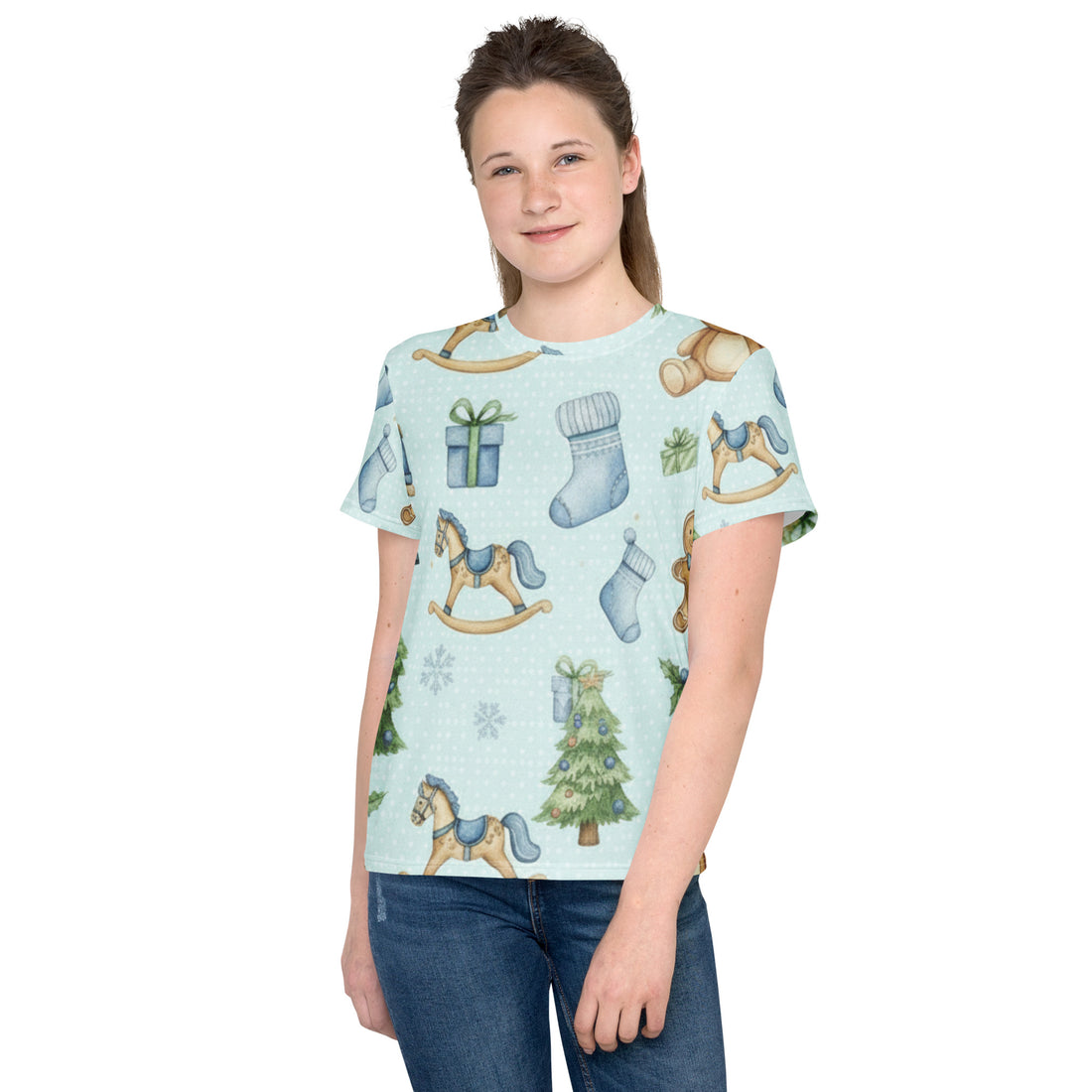 "Blue Nutcracker and Teddy Pattern II" | Youth crew neck t-shirt | – RB Designa Co