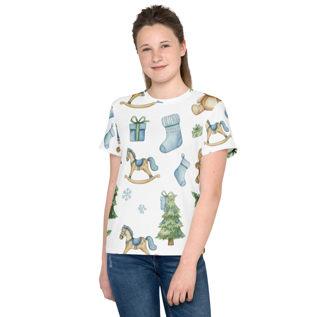 "Nutcracker and Teddy Pattern II in White" | Youth crew neck t-shirt | – RB Designa Co