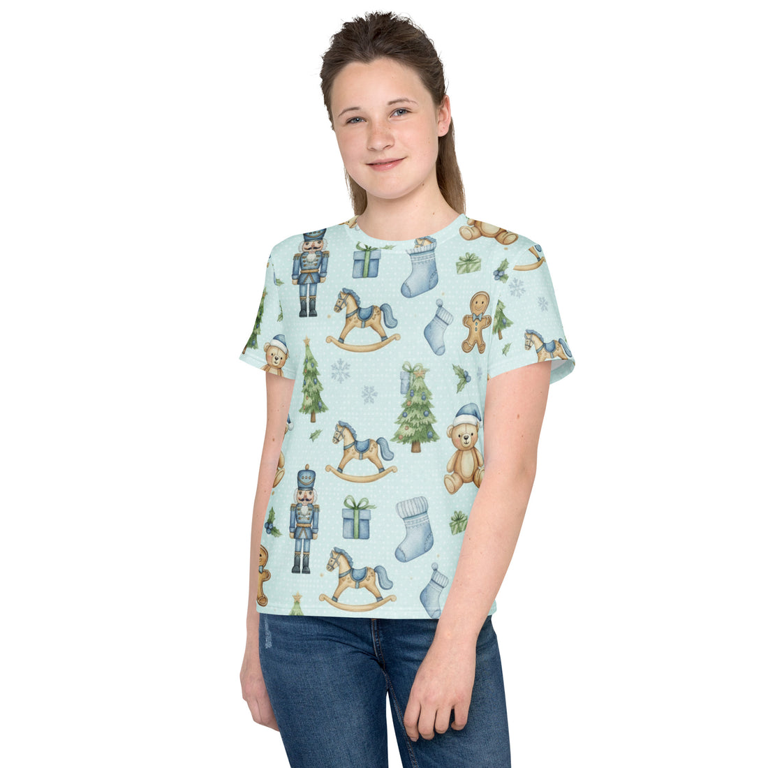 "Blue Nutcracker and Teddy Pattern" | Youth crew neck t-shirt | – RB Designa Co