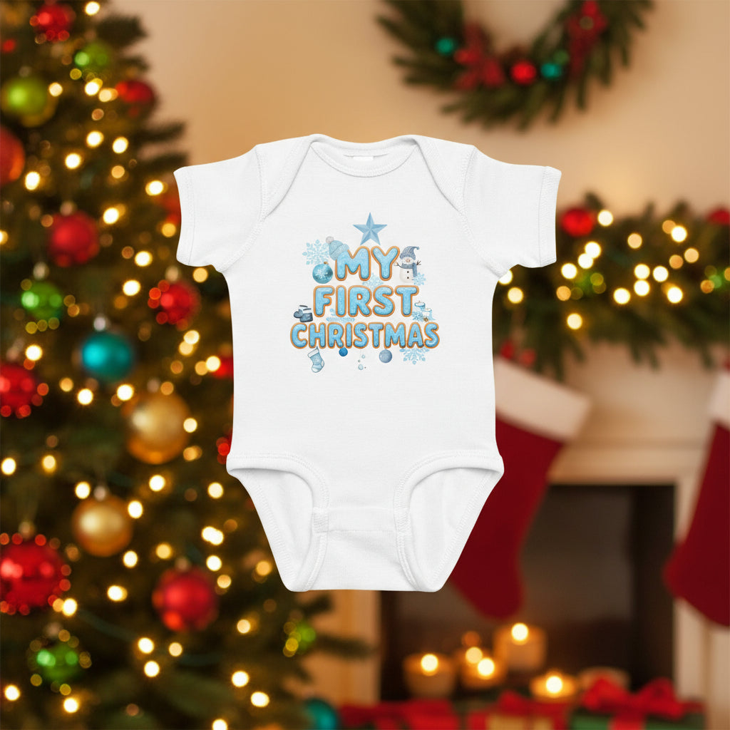 My First Christmas Blue Kids and Babies Onesie Bodysuit | – RB Designa Co